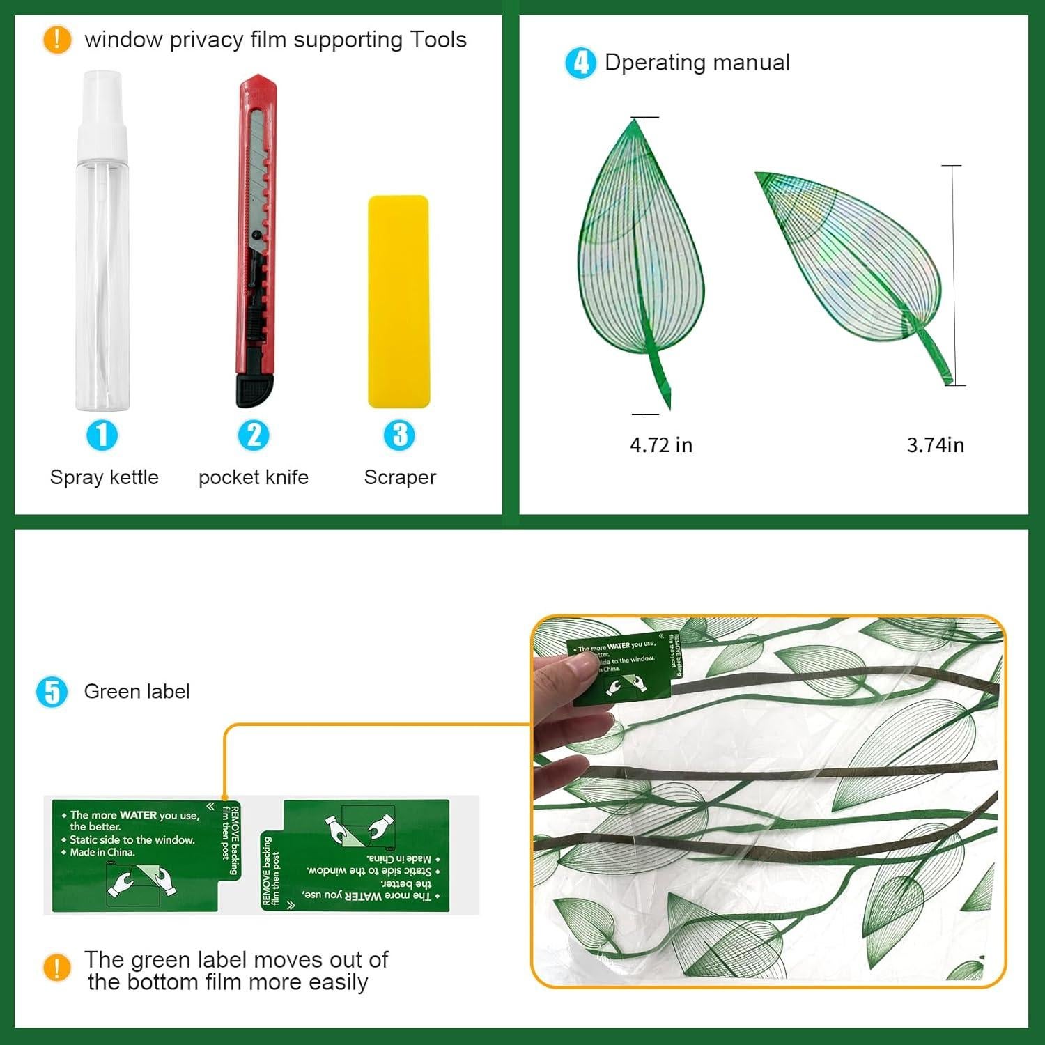 Película de Privacidad para Ventanas COUNTEWOL 44.5x199.5cm Verde