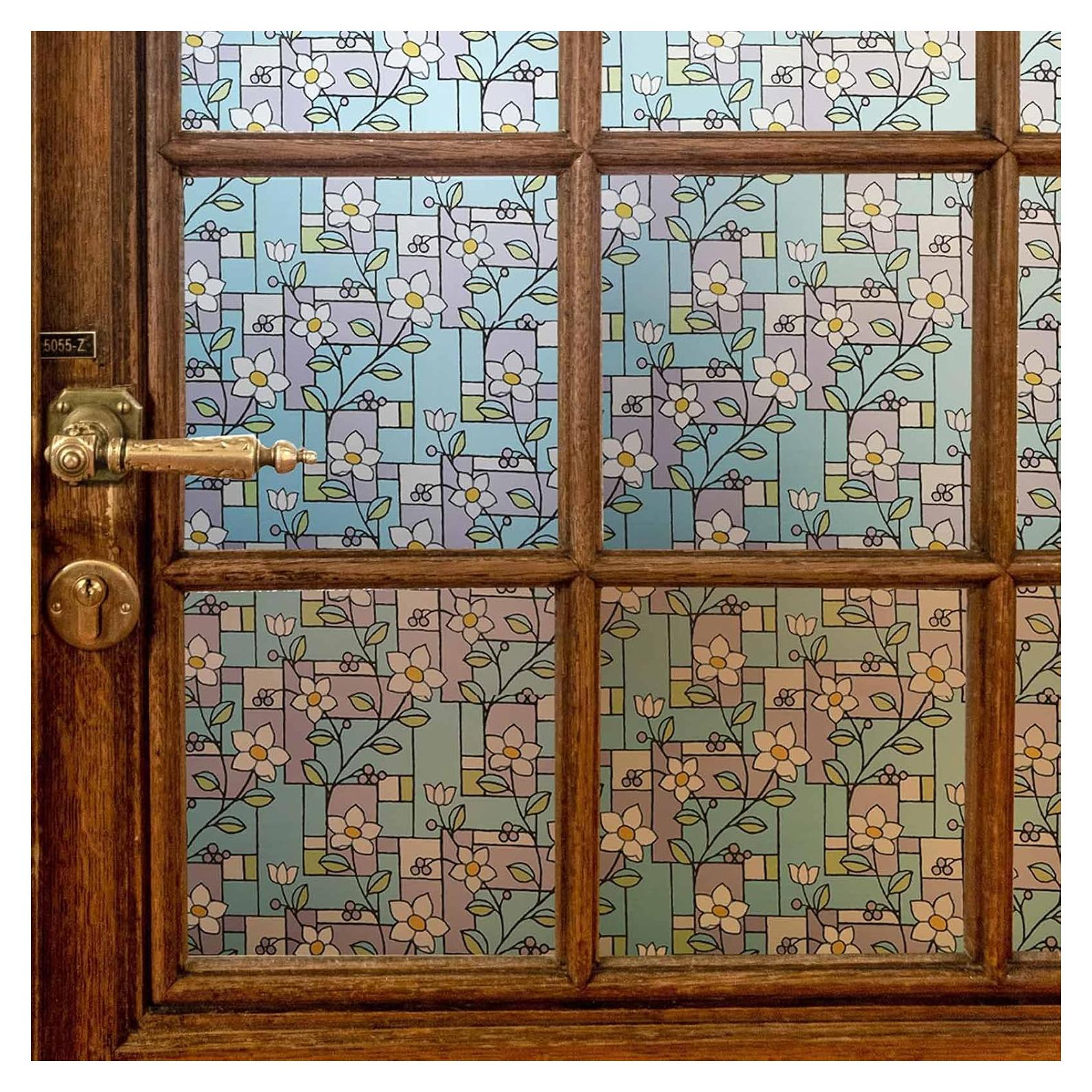 Película de Ventana Privada VSUDO 45x200 cm Floral Azul