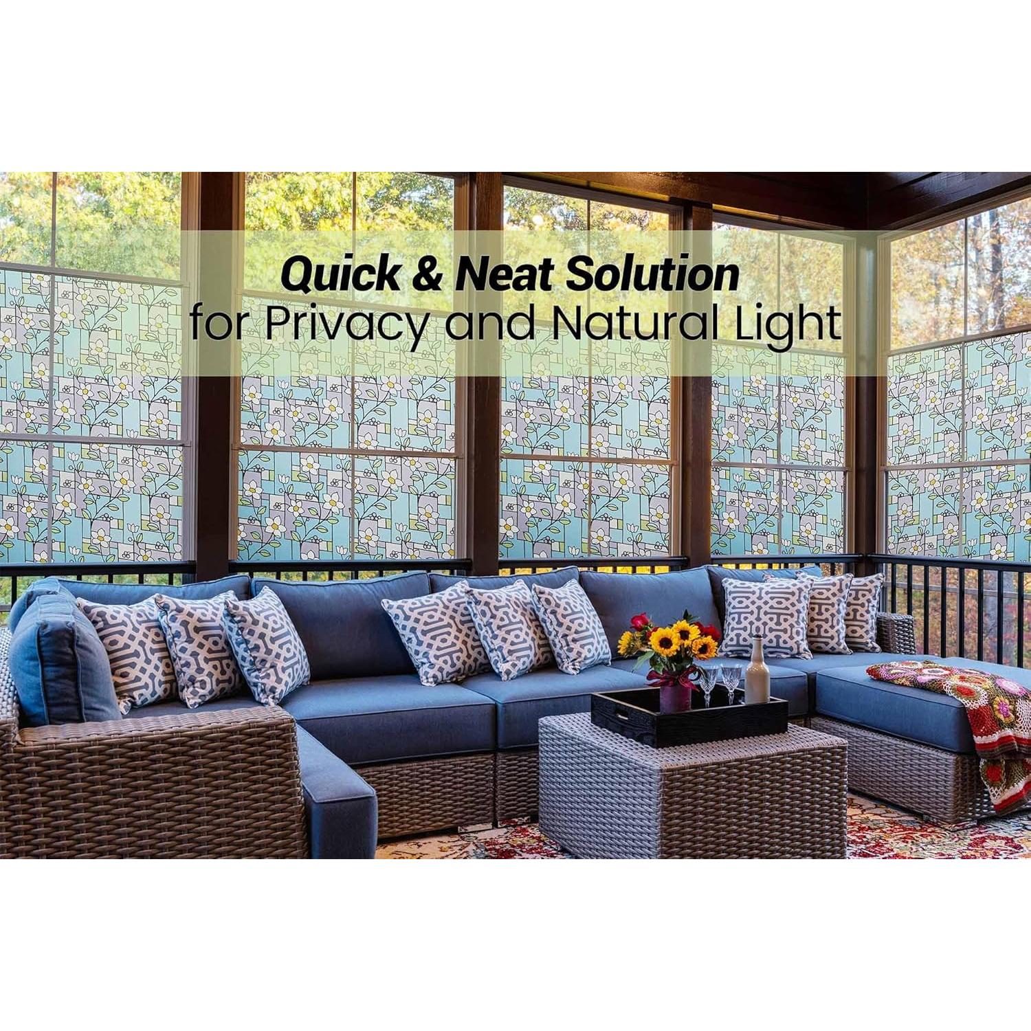 Película de Ventana Privada VSUDO 45x200 cm Floral Azul