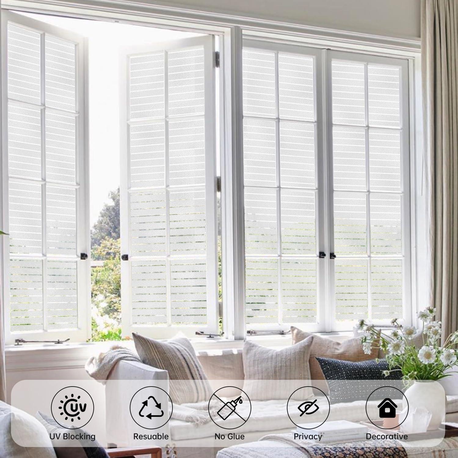 Película de Privacidad para Ventanas DULEIXUFHEE 45x200 cm Rayada