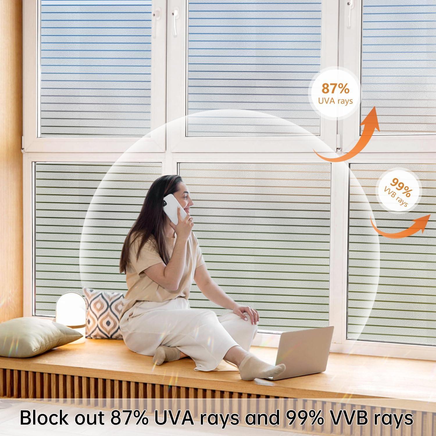 Película de Privacidad para Ventanas DULEIXUFHEE 45x200 cm Rayada