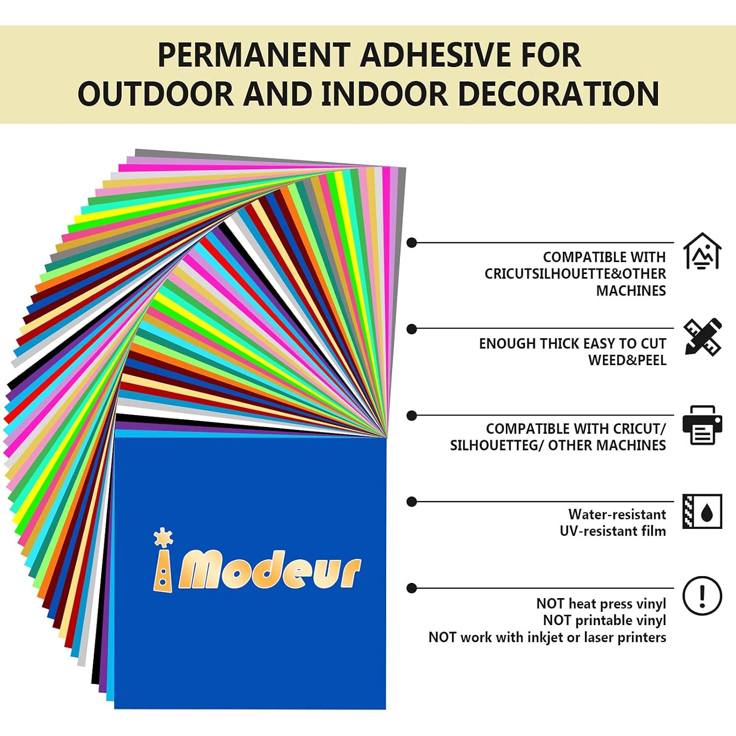 IModeur Permanent Adhesive Vinyl Bundle - 86 Pack Vinyl Sheets (12”x12”, Glossy, Matte, Metallic) for Most Cutting Machines and Party Decoration, Sticker, Craft Cutter, Car Decal