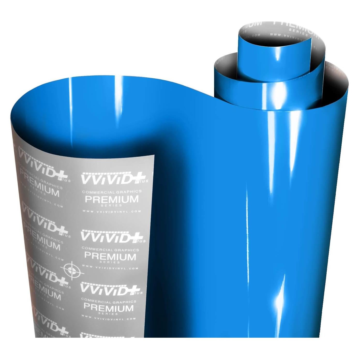 VViViD+ Ultra Gloss Smurf Blue Vinyl Car Wrap Premium Paint Replacement Film Roll with Nano Air Release Technology, Stretchable Protective Cap Liner, Self Adhesive, Indoor Outdoor (1ft x 5ft)