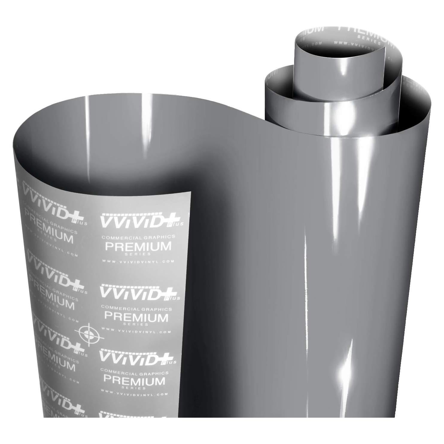 VViViD+ Ultra Gloss Nardo Dark Grey Vinyl Car Wrap Premium Paint Replacement Film Roll with Nano Air Release Technology, Stretchable Protective Cap Liner, Self Adhesive (1ft x 5ft)