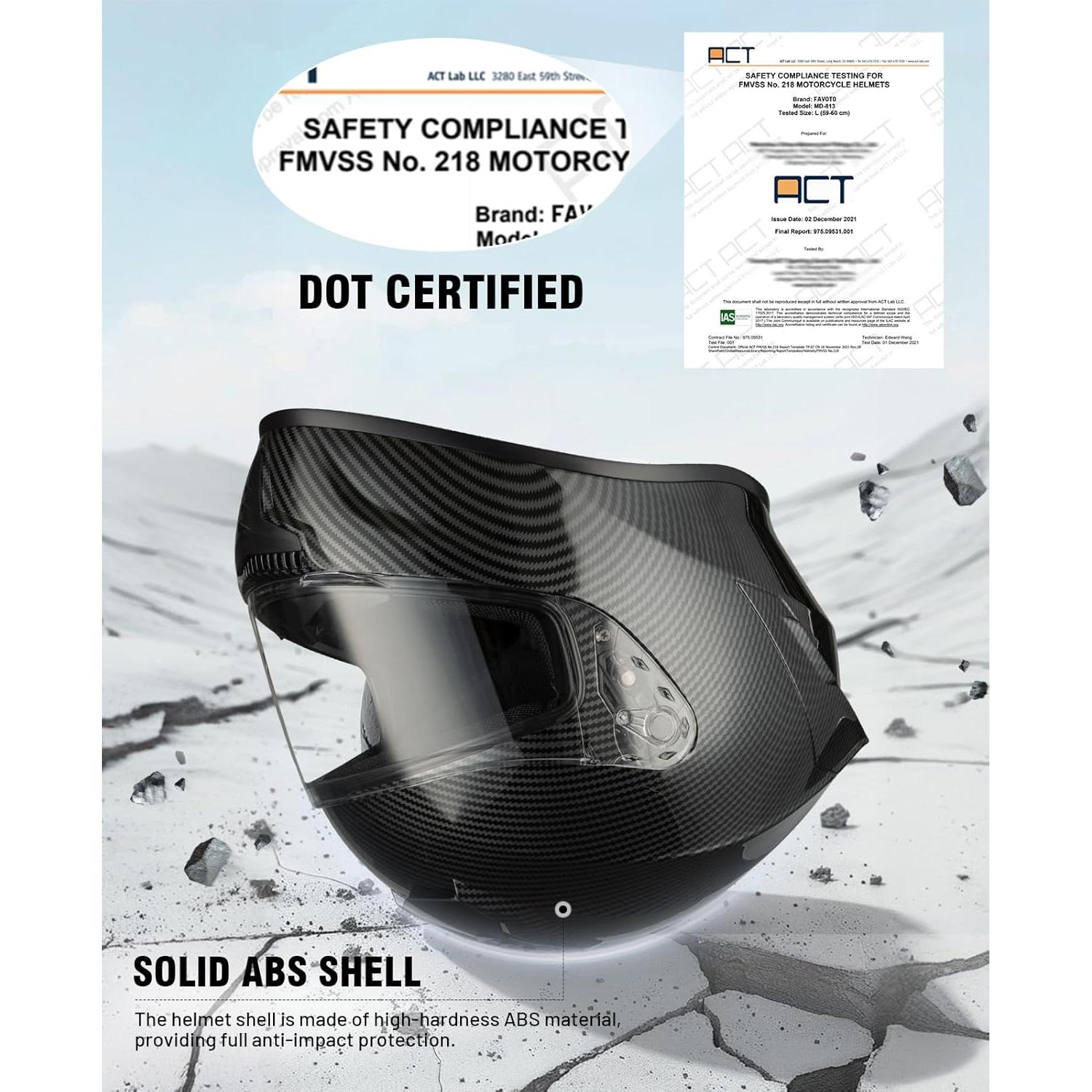 Favoto Full Face Motorcycle Helmet DOT Approved, Cascos para Motos Snowmobile Dirt Bike Helmet for Adults Men Women, Anti-Fog Film Included