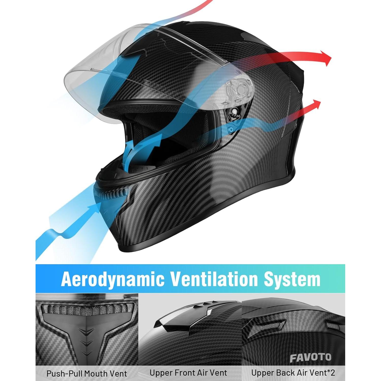 Favoto Full Face Motorcycle Helmet DOT Approved, Cascos para Motos Snowmobile Dirt Bike Helmet for Adults Men Women, Anti-Fog Film Included