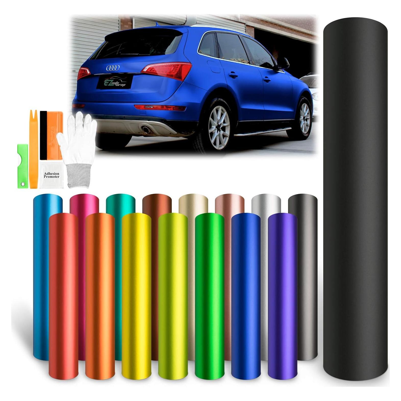 Vinilo Adhesivo Cromo Satinado Gris EZAUTO WRAP 10x20cm