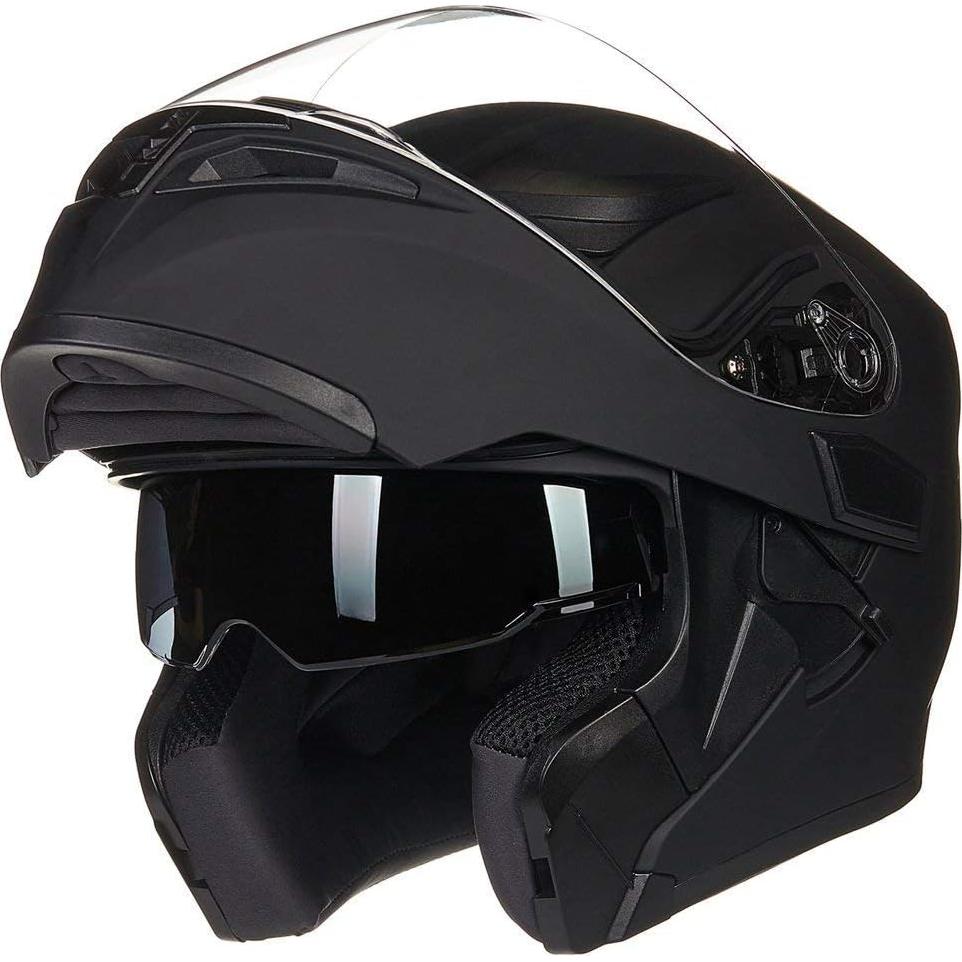 Casco Modular ILM 902 Doble Visor Negro Rojo LED
