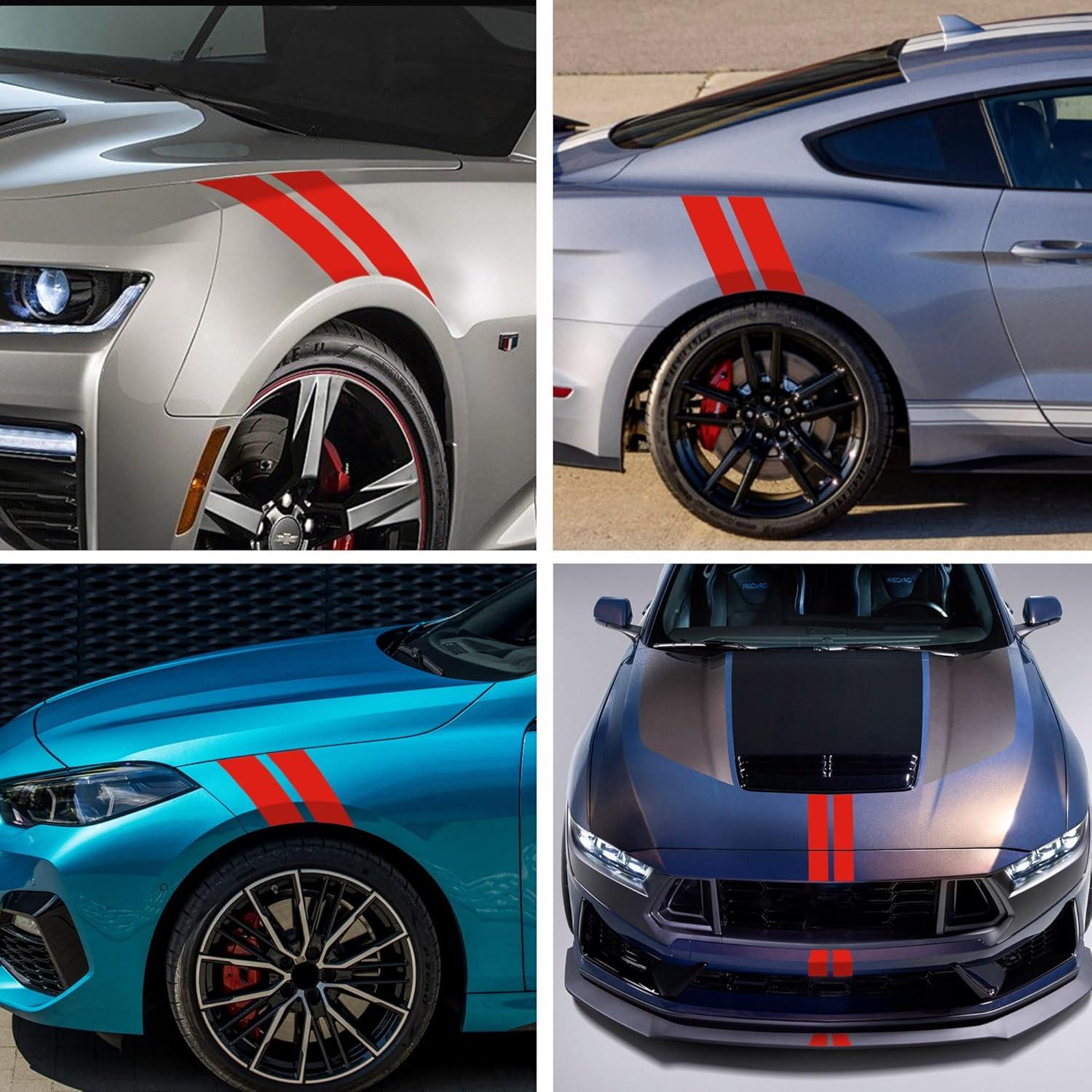 Calcomanías de Vinilo TOMALL para Coche - Rayas Rojas 2 Pares