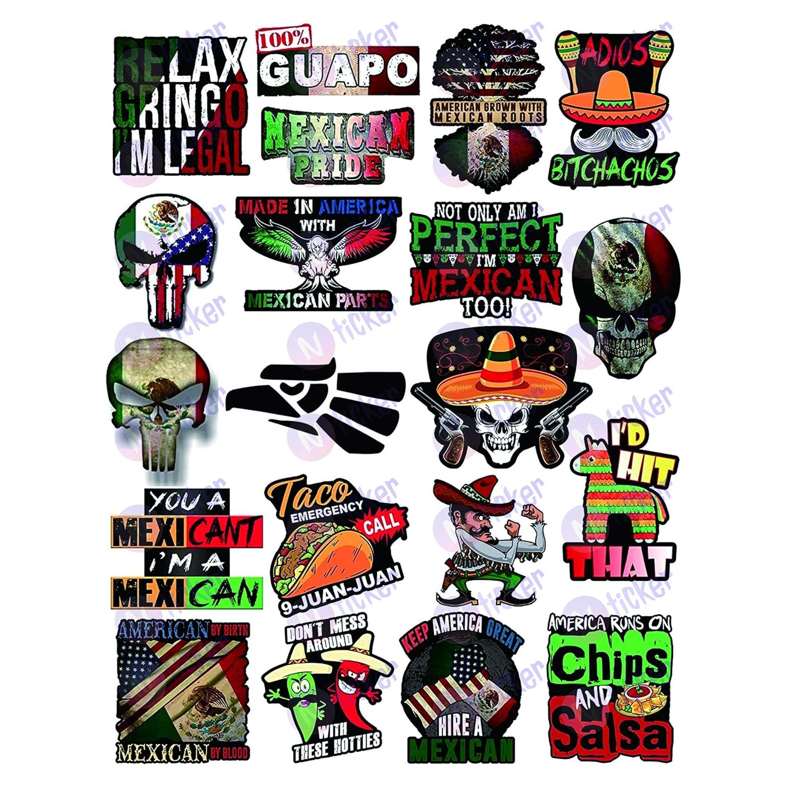 20 Calcomanías Mexicanas NTICKER - Vinilo Resistente UV 5.08 cm