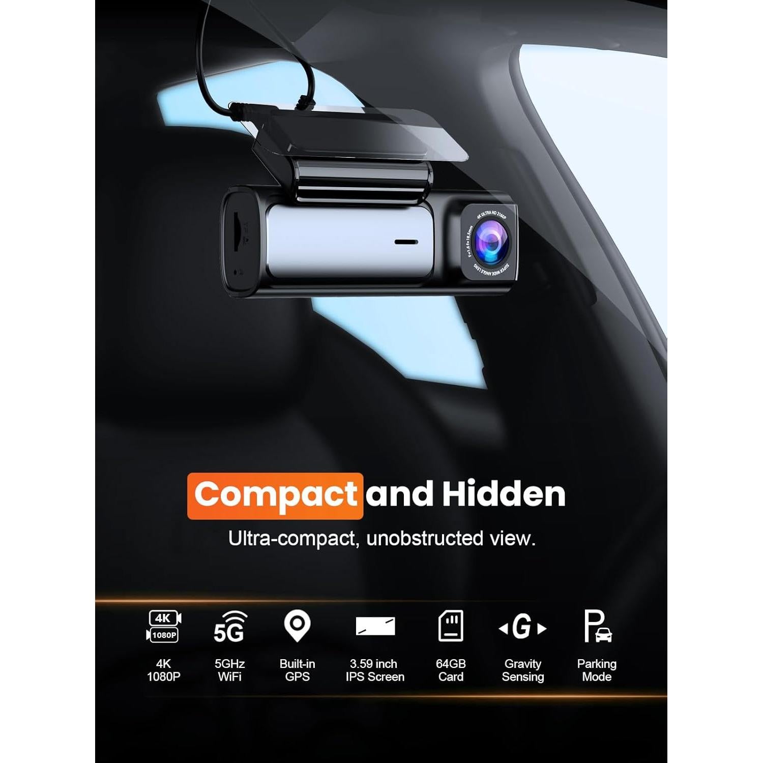 Cámara Dash 4K Affver A4 Doble con GPS y Pantalla IPS