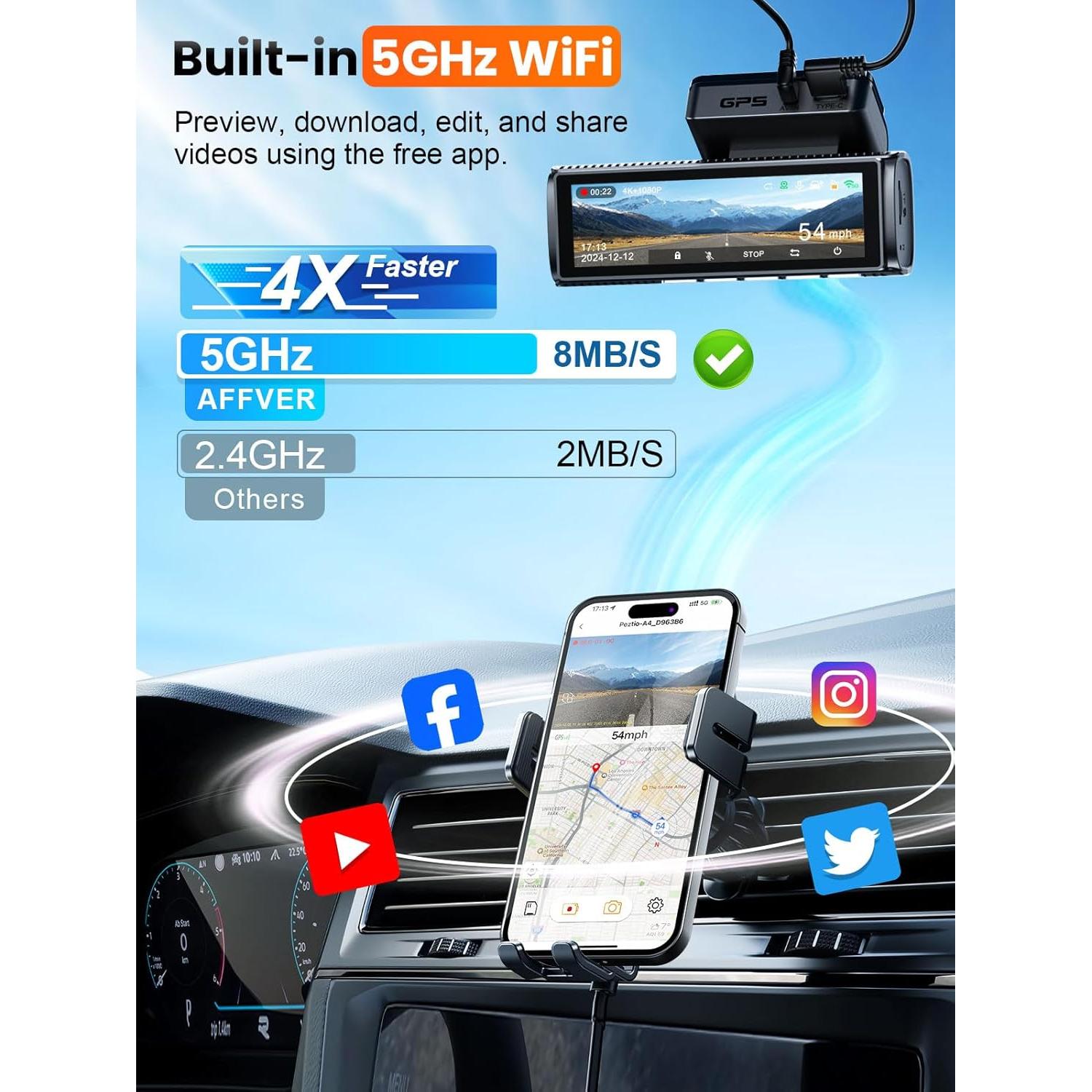 Cámara Dash 4K Affver A4 Doble con GPS y Pantalla IPS