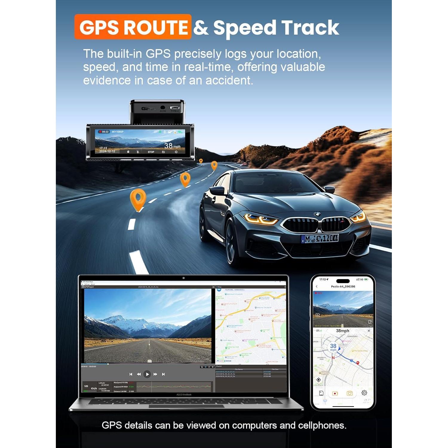 Cámara Dash 4K Affver A4 Doble con GPS y Pantalla IPS