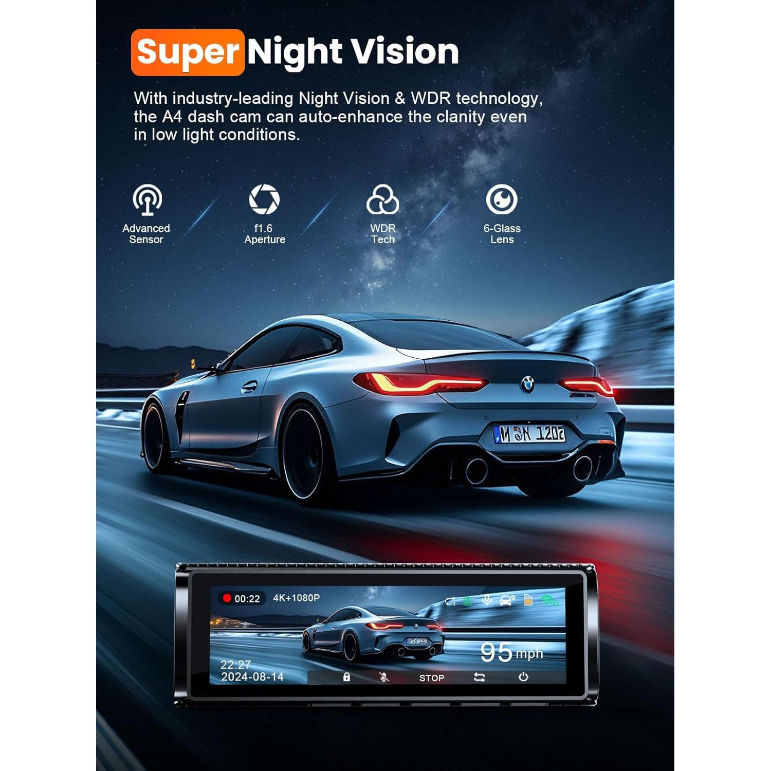 Cámara Dash 4K Affver A4 Doble con GPS y Pantalla IPS
