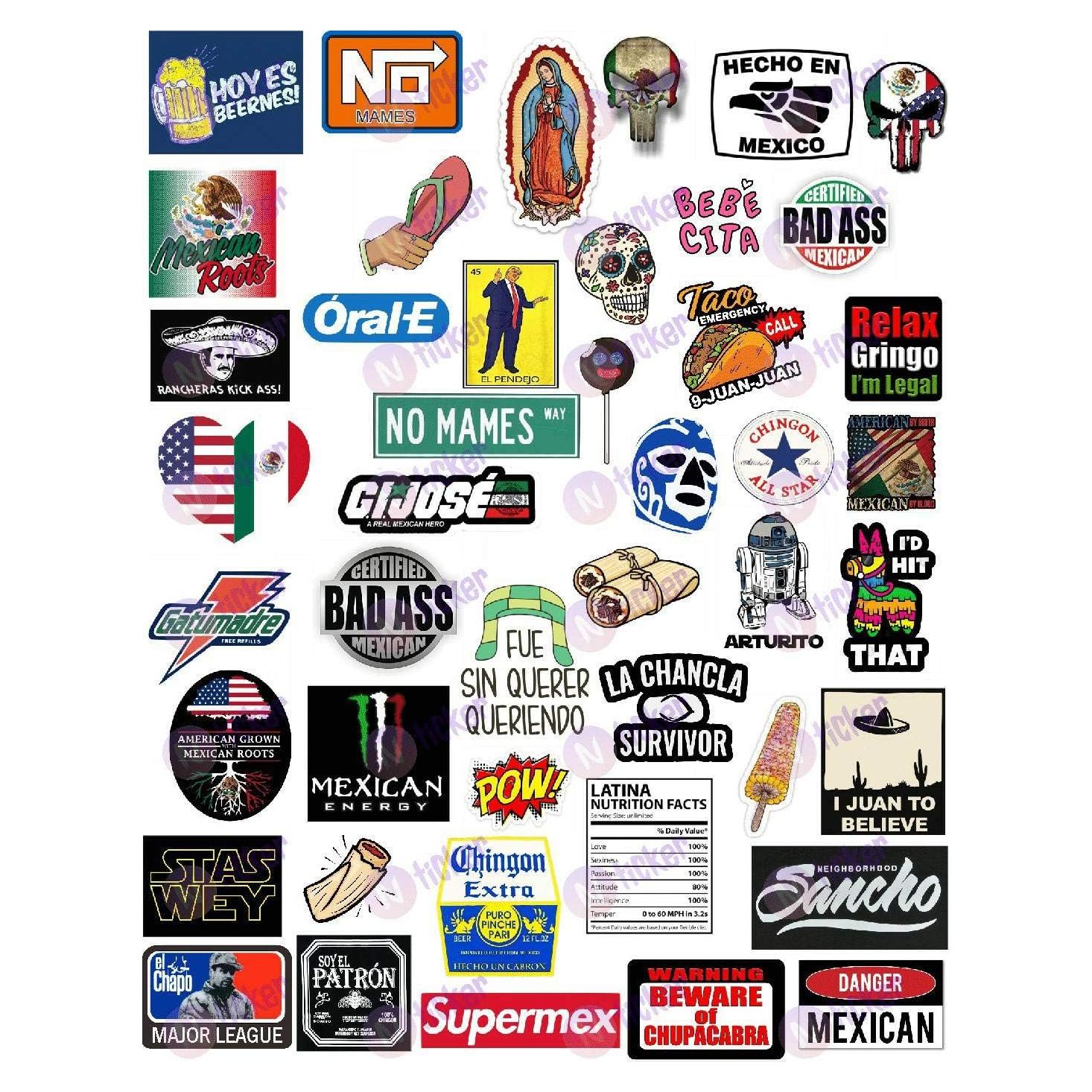 42 Calcomanías Mexicanas NTICKER - Vinilo Resistente al Agua