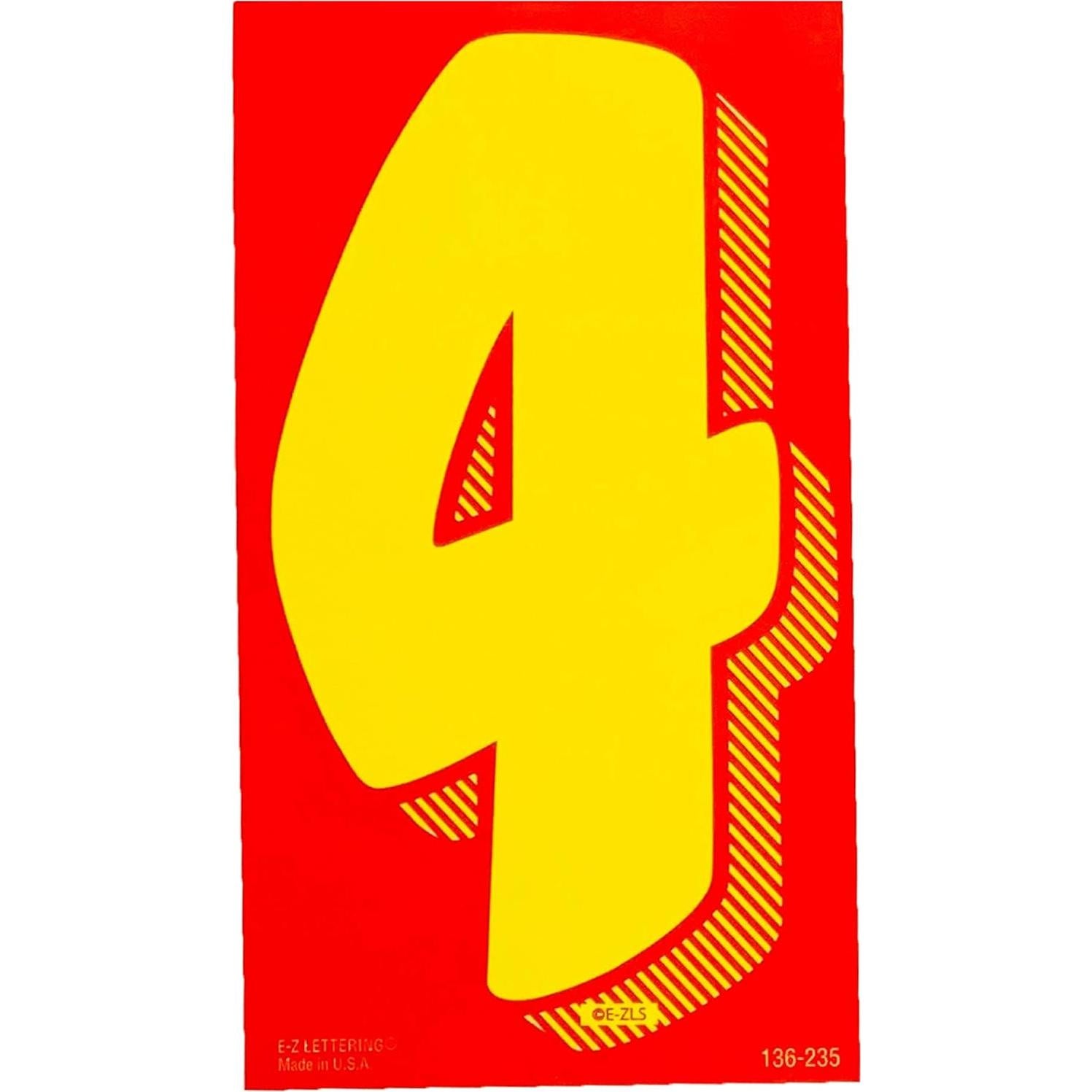 Calcomanías de Vinilo EZ Line Número 4 Rojas y Amarillas 36 Unidades