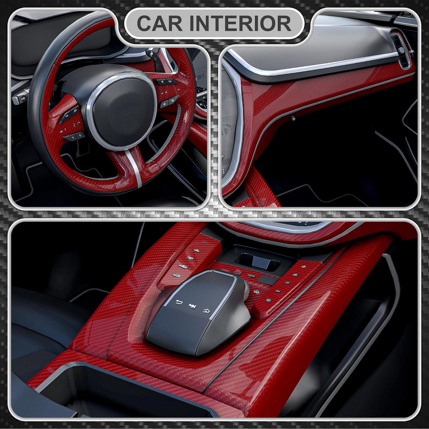 Vinilo Envoltura Fibra de Carbono Lypumso 6D 0.3m x 1.5m Rojo