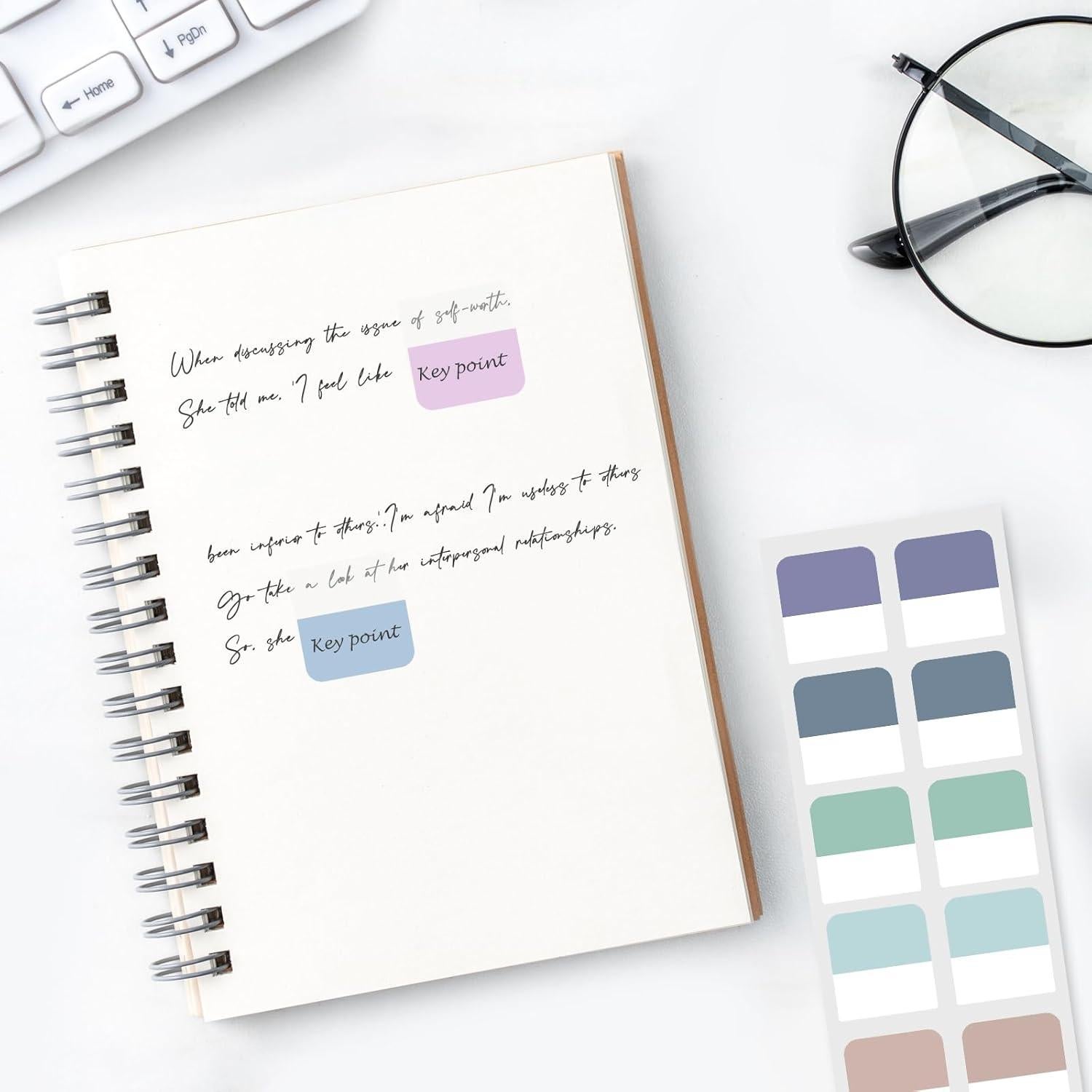 Sticky Index Tabs, Transparent Sticky for Notes Tabs,Colorful Page Markers for Notebooks,Writable and Repositionable Tabs, 240 Pcs,12 Colors(1.4inch)