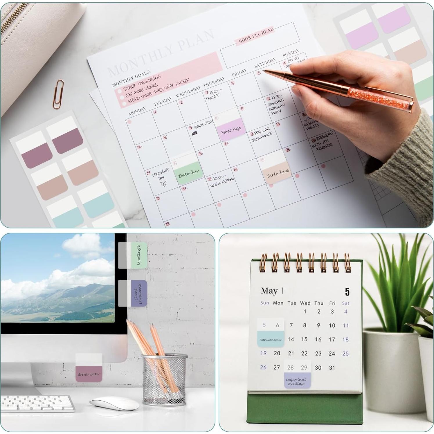 Sticky Index Tabs, Transparent Sticky for Notes Tabs,Colorful Page Markers for Notebooks,Writable and Repositionable Tabs, 240 Pcs,12 Colors(1.4inch)