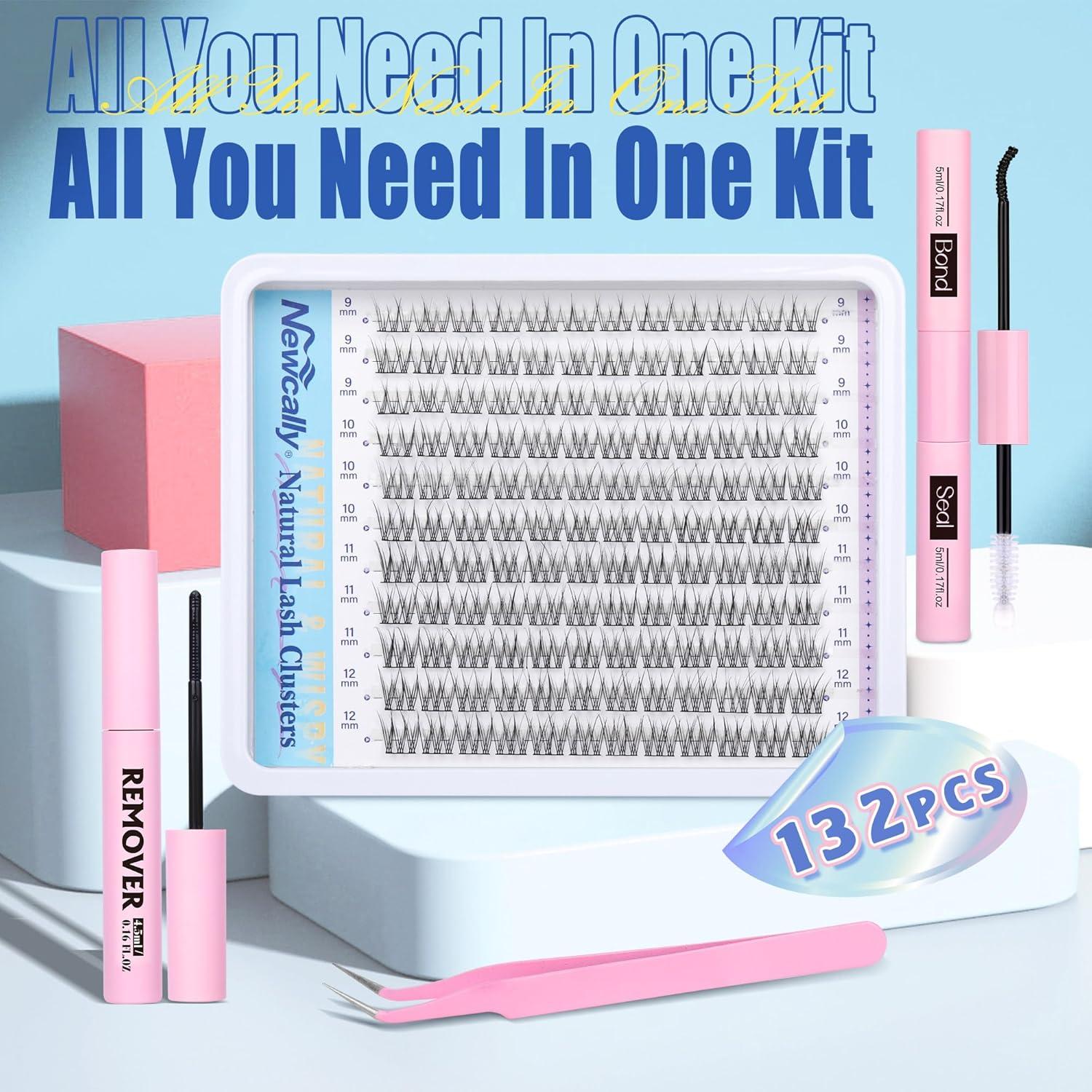 Kit de Extensión de Pestañas Newcally 9-12mm Suaves y Naturales