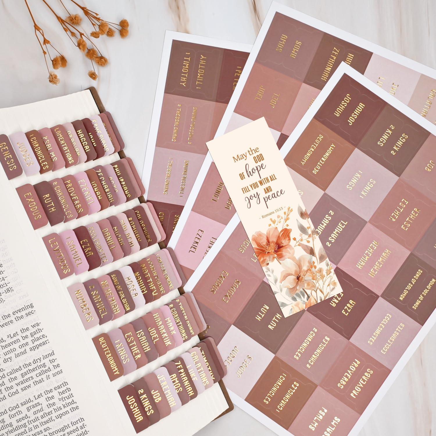 Etiquetas de Biblia Laminadas Uzriyl - Tono Mocha, 66 Piezas