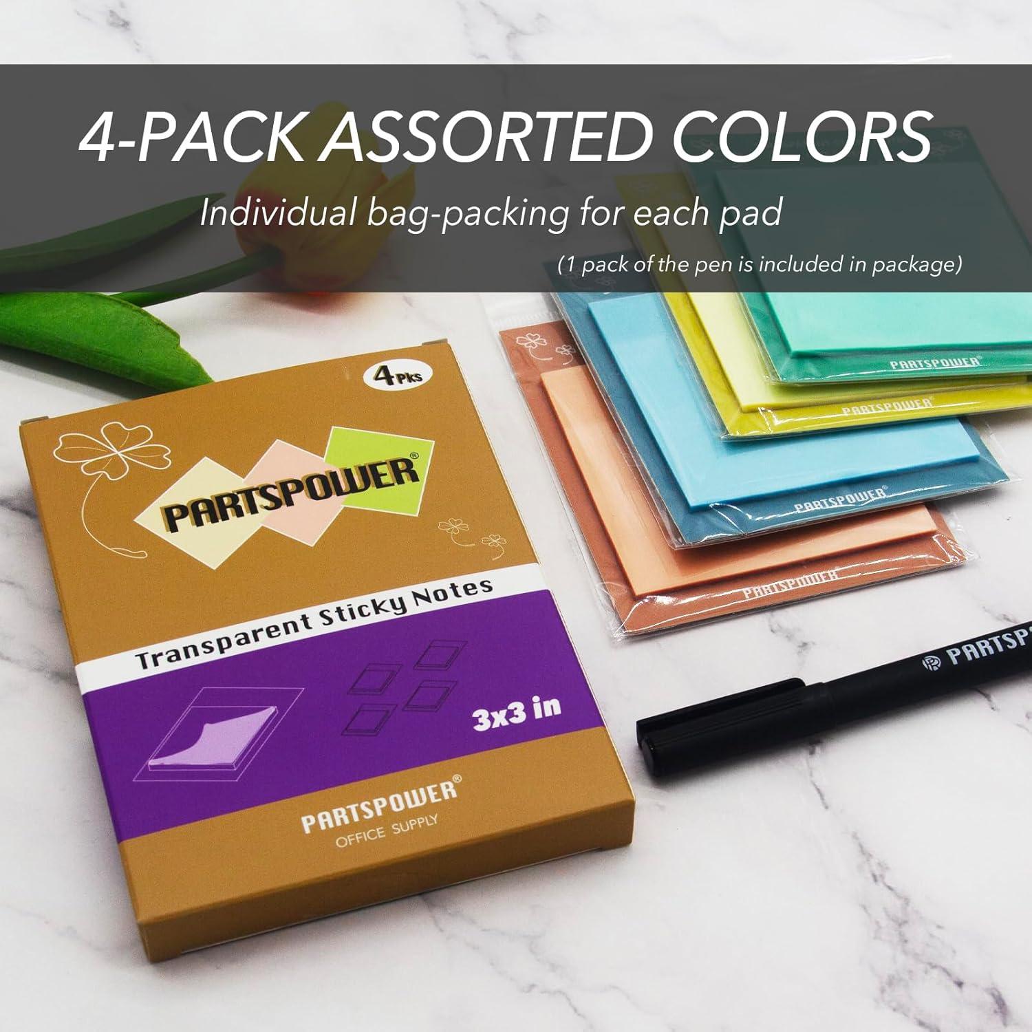 Notas Adhesivas Transparentes PARTSPOWER 4 Paquetes 7.62x7.62 cm