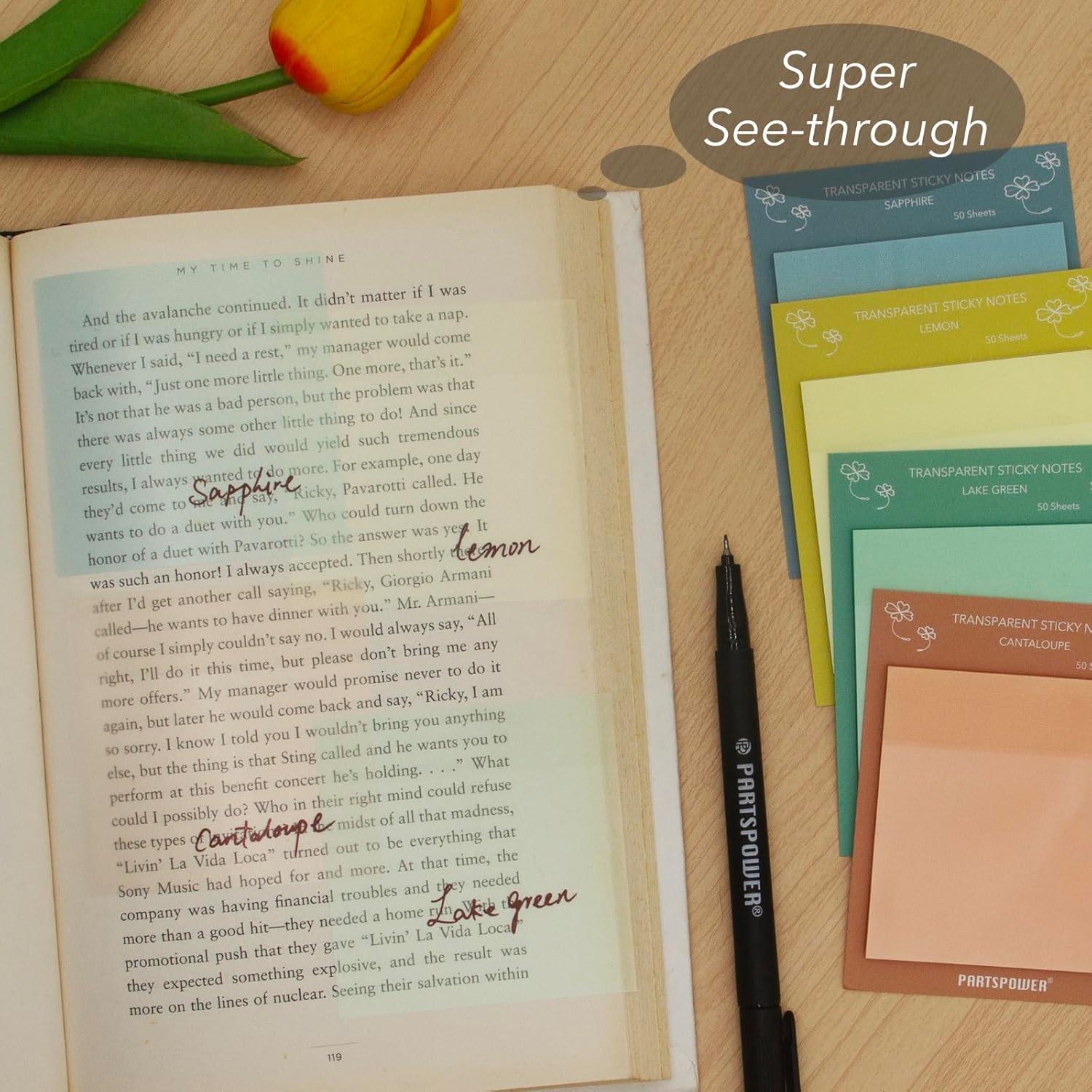 Notas Adhesivas Transparentes PARTSPOWER 4 Paquetes 7.62x7.62 cm