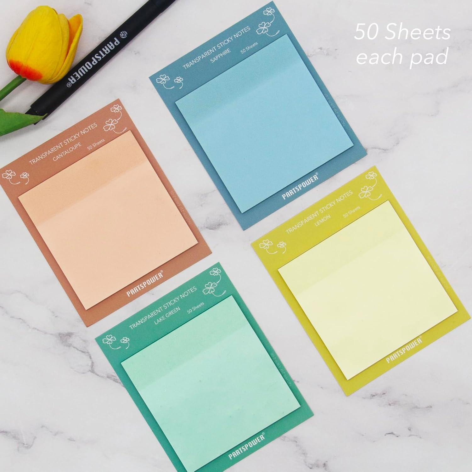 Notas Adhesivas Transparentes PARTSPOWER 4 Paquetes 7.62x7.62 cm
