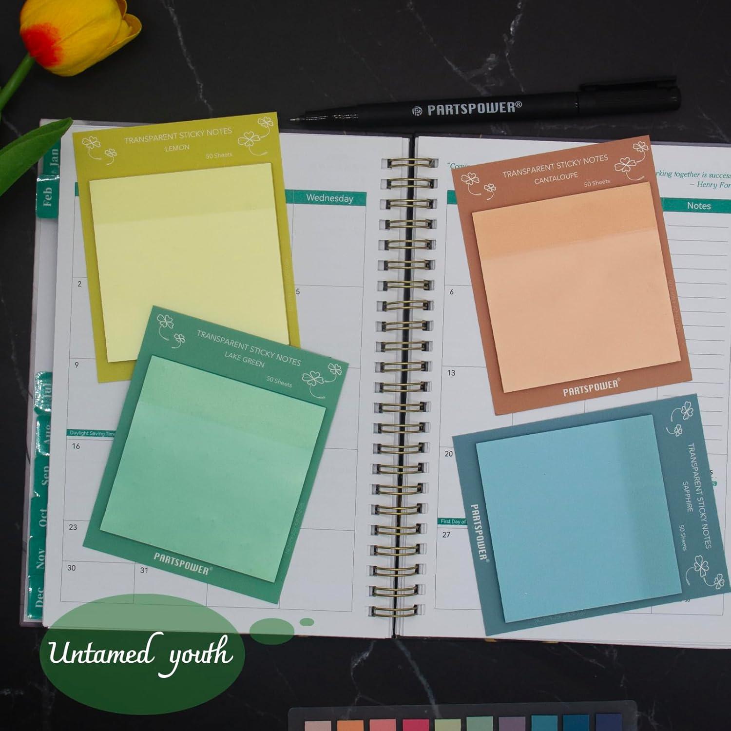 Notas Adhesivas Transparentes PARTSPOWER 4 Paquetes 7.62x7.62 cm