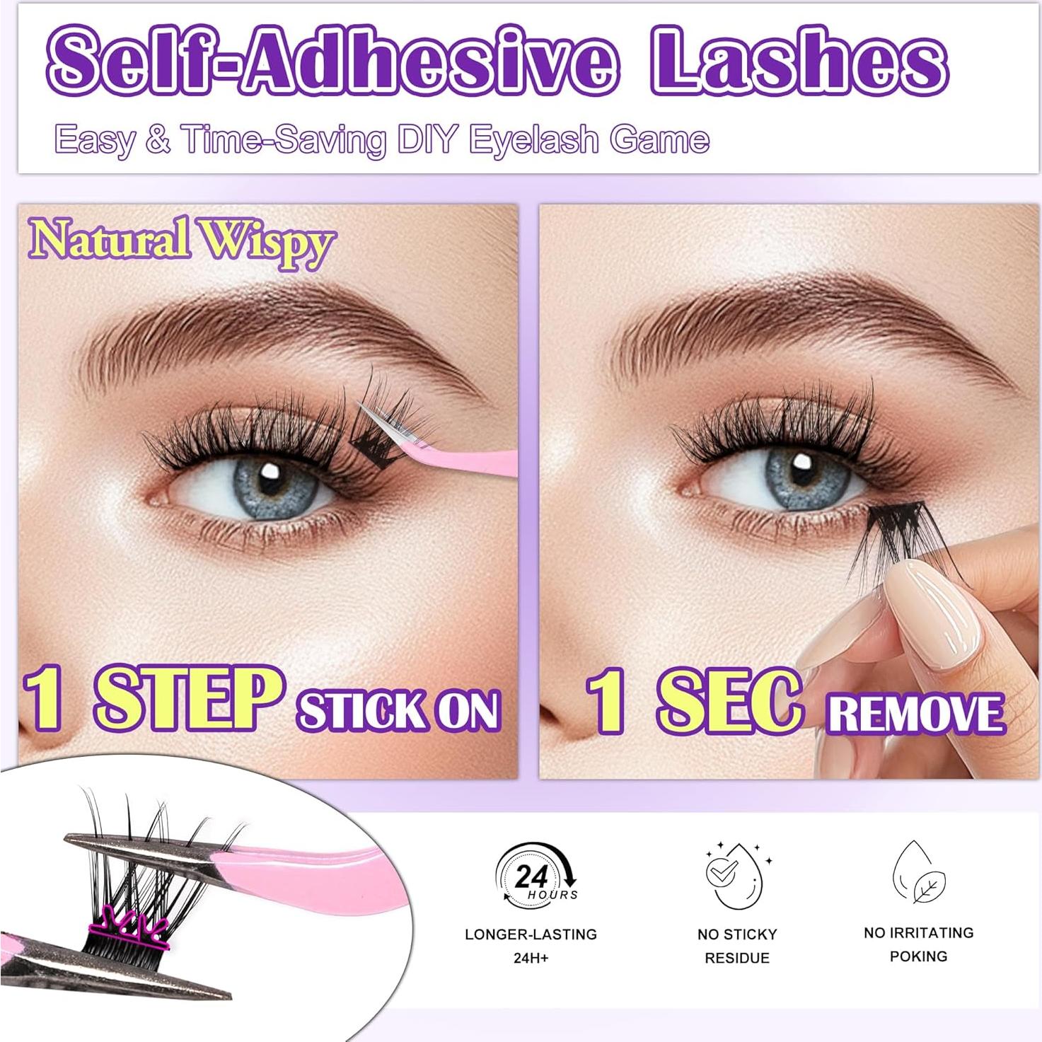 Kit de Pestañas Autoadhesivas JoMay 48PCS 10-16mm DIY