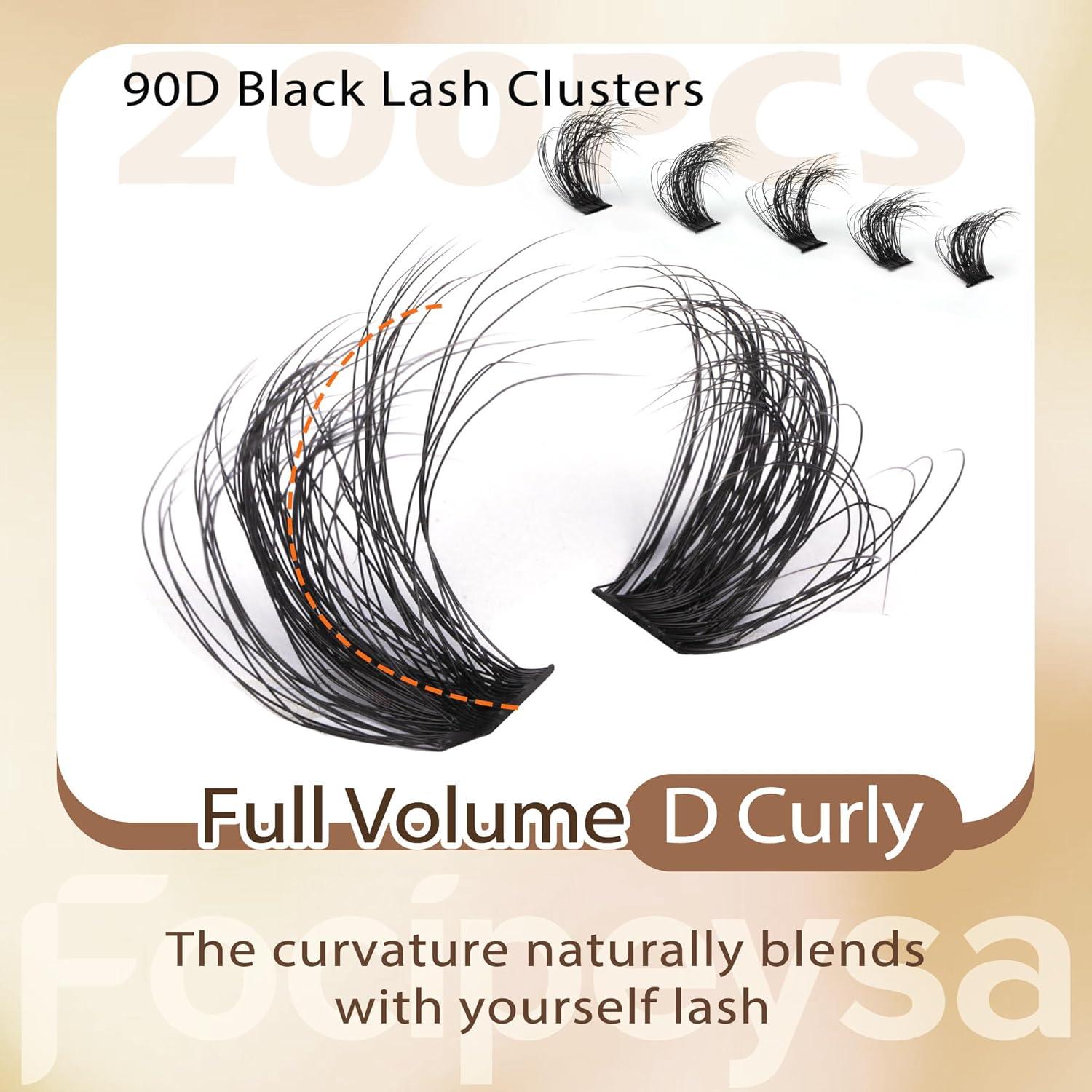 Kit de Extensión de Pestañas Focipeysa 90D 10-18mm 200Pcs