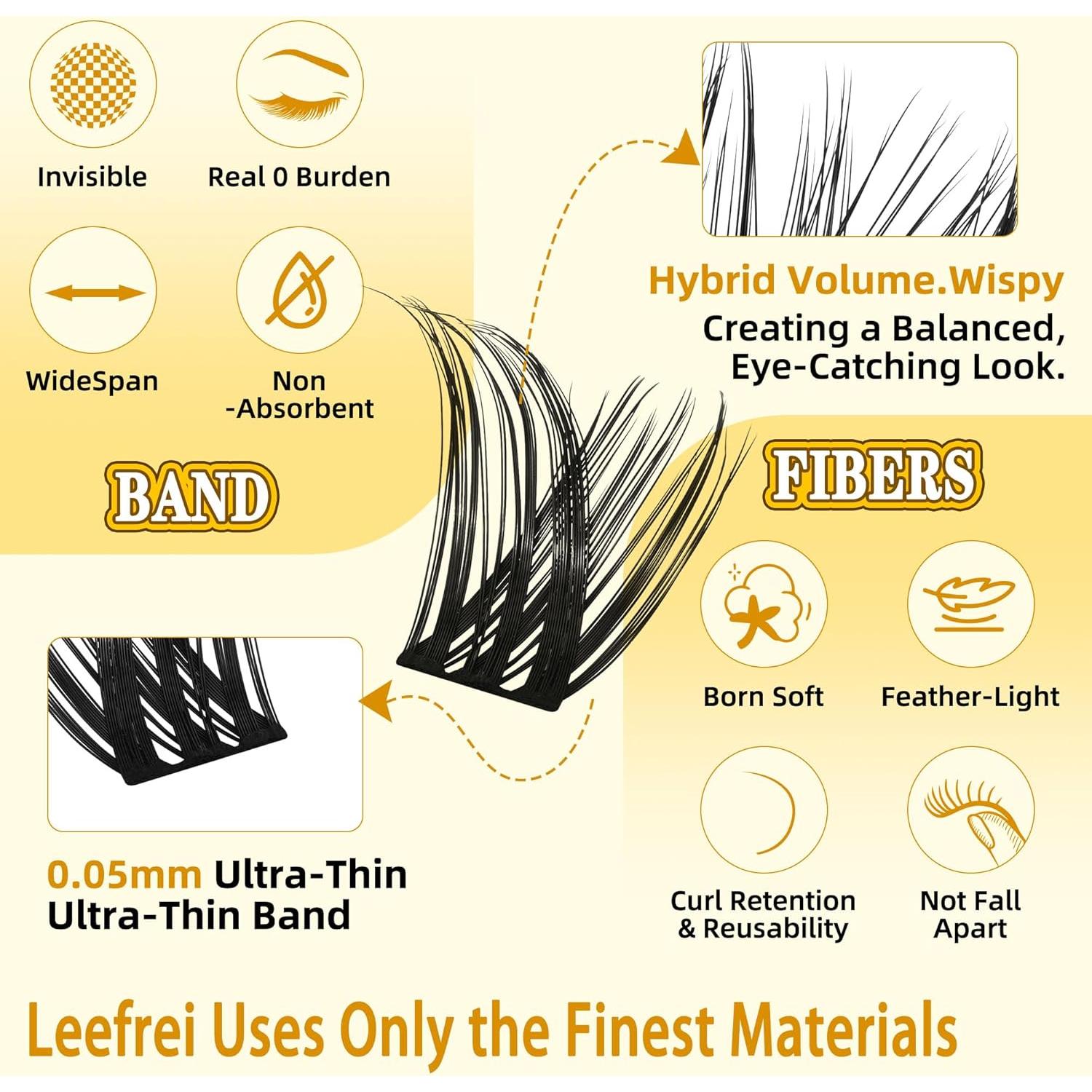 Racimos de Pestañas Wispy Leefrei 10-18mm D Curl - 120 Piezas