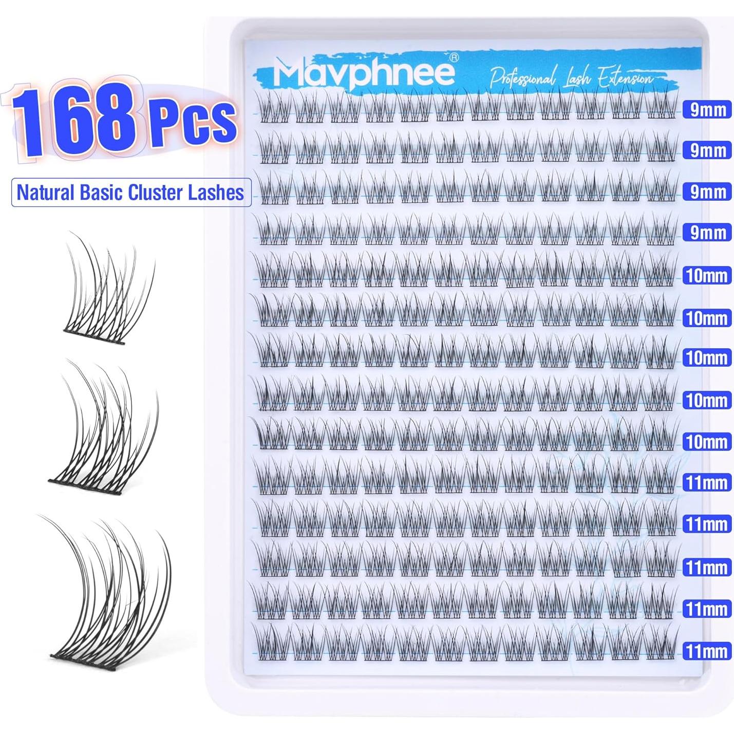 Kit de Pestañas Wispy Naturales Mavphnee 168 Pcs con Adhesivo