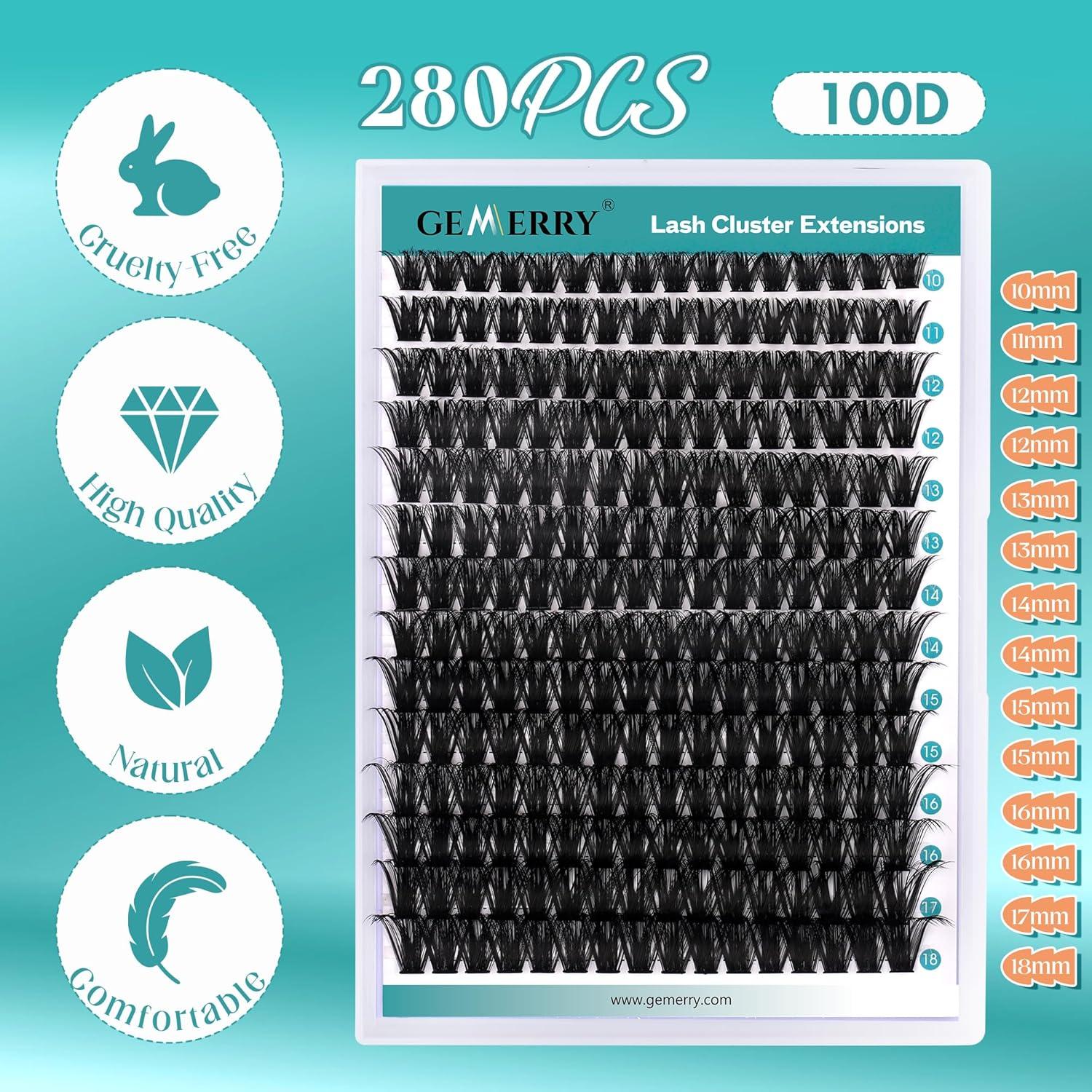 GEMERRY Extensiones de Pestañas 280pcs 100D D Curl 10-18mm