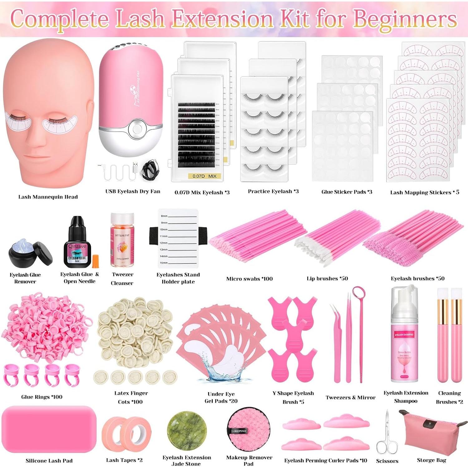 Kit de Extensión de Pestañas Qinzave para Principiantes 470PCS