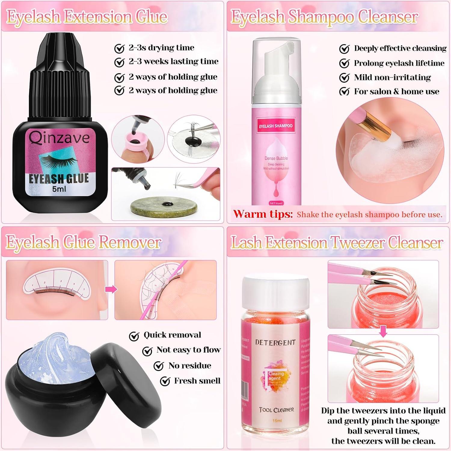 Kit de Extensión de Pestañas Qinzave para Principiantes 470PCS