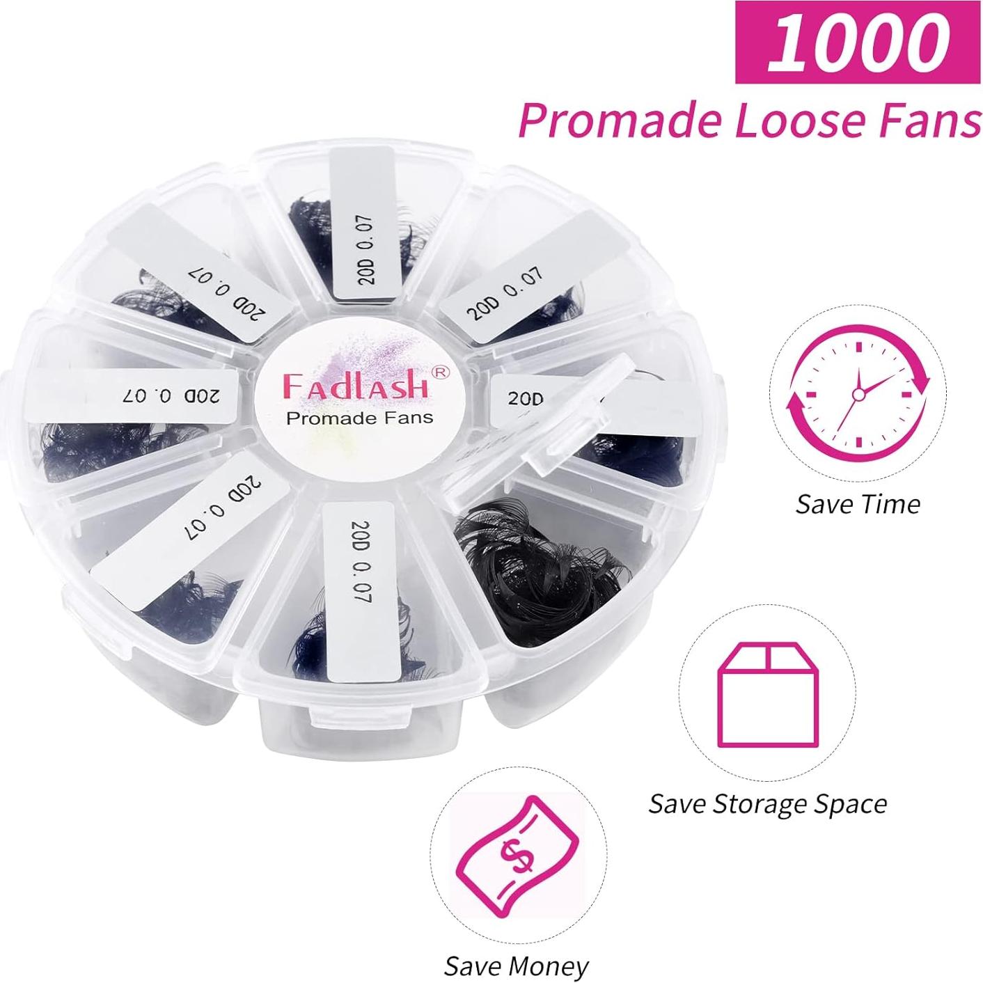 Extensiones de Pestañas 20D FADLASH 1000 Fans Premontados 9-16mm