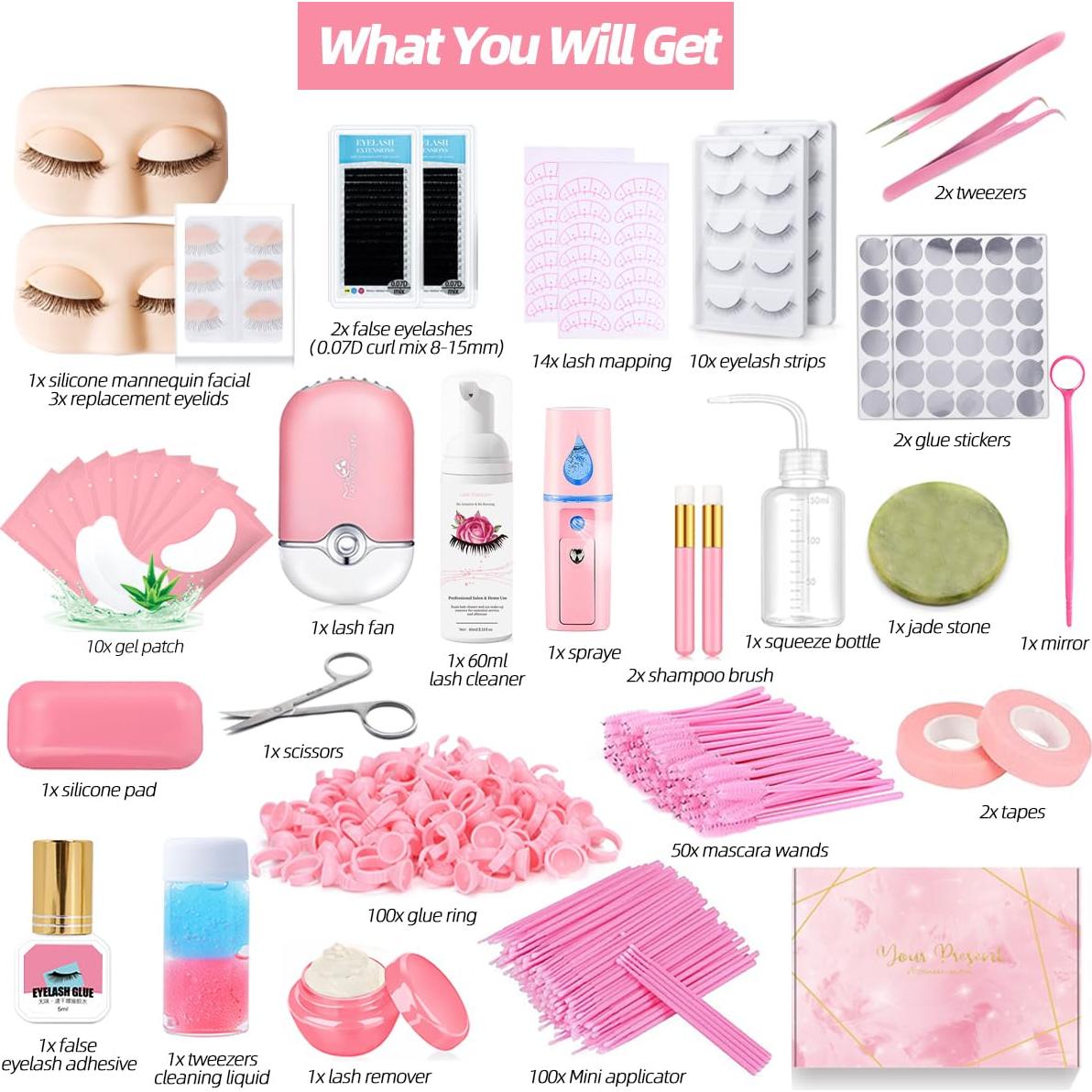 Kit de Extensión de Pestañas DNSGOOR para Principiantes 0.07D 8-15mm