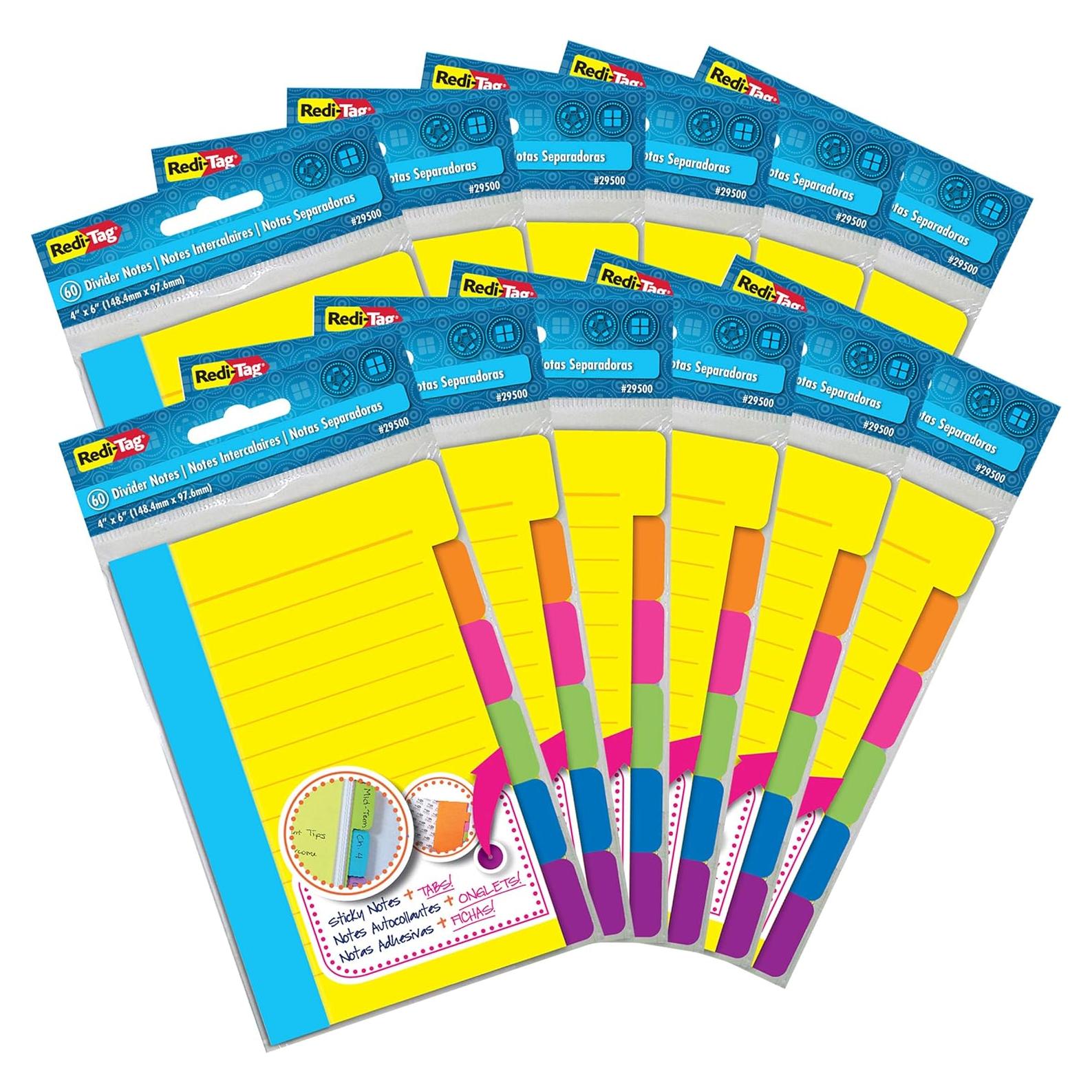 Notas Adhesivas Divisorias Redi-Tag, 720 Notas Rayadas, 12 Paquetes