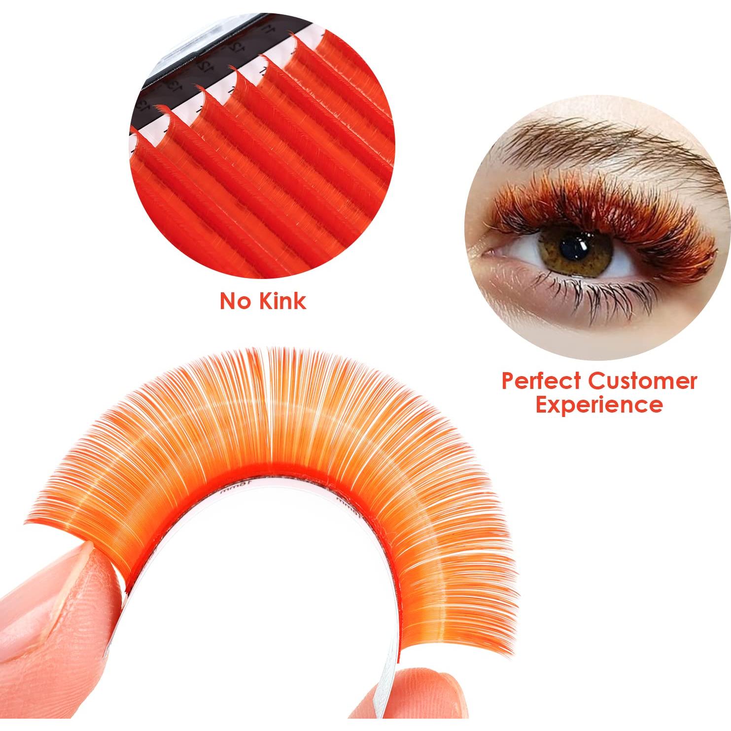 Extensiones de Pestañas de Color Naranja 9-16mm C Curl 0.07mm