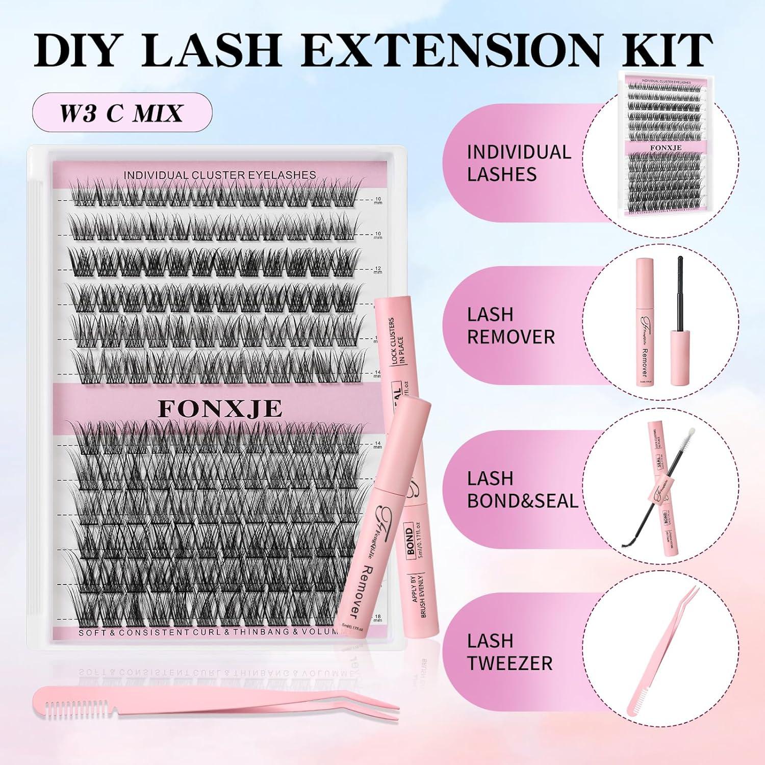 Kit de Extensión de Pestañas DIY FONXJE 240 Pestañas 10-18mm