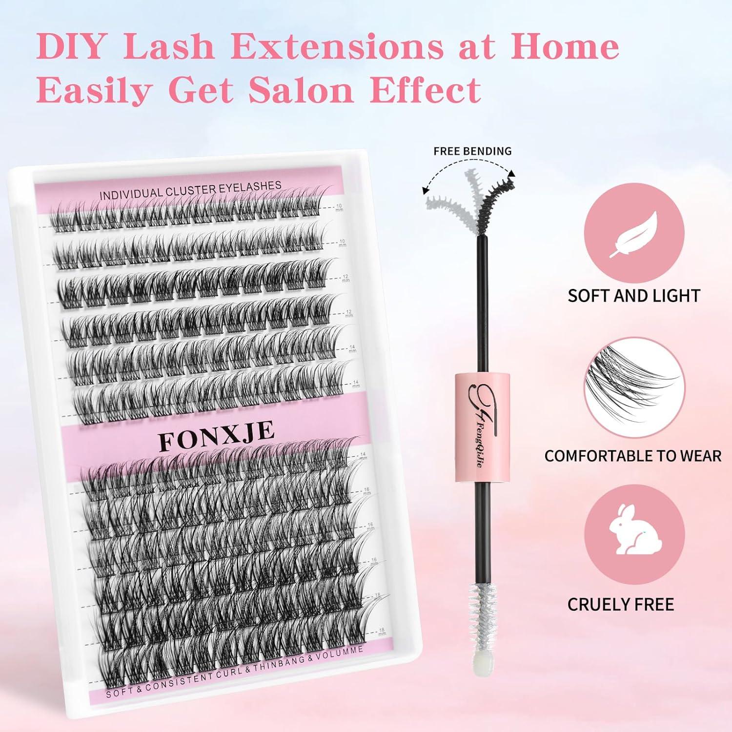 Kit de Extensión de Pestañas DIY FONXJE 240 Pestañas 10-18mm