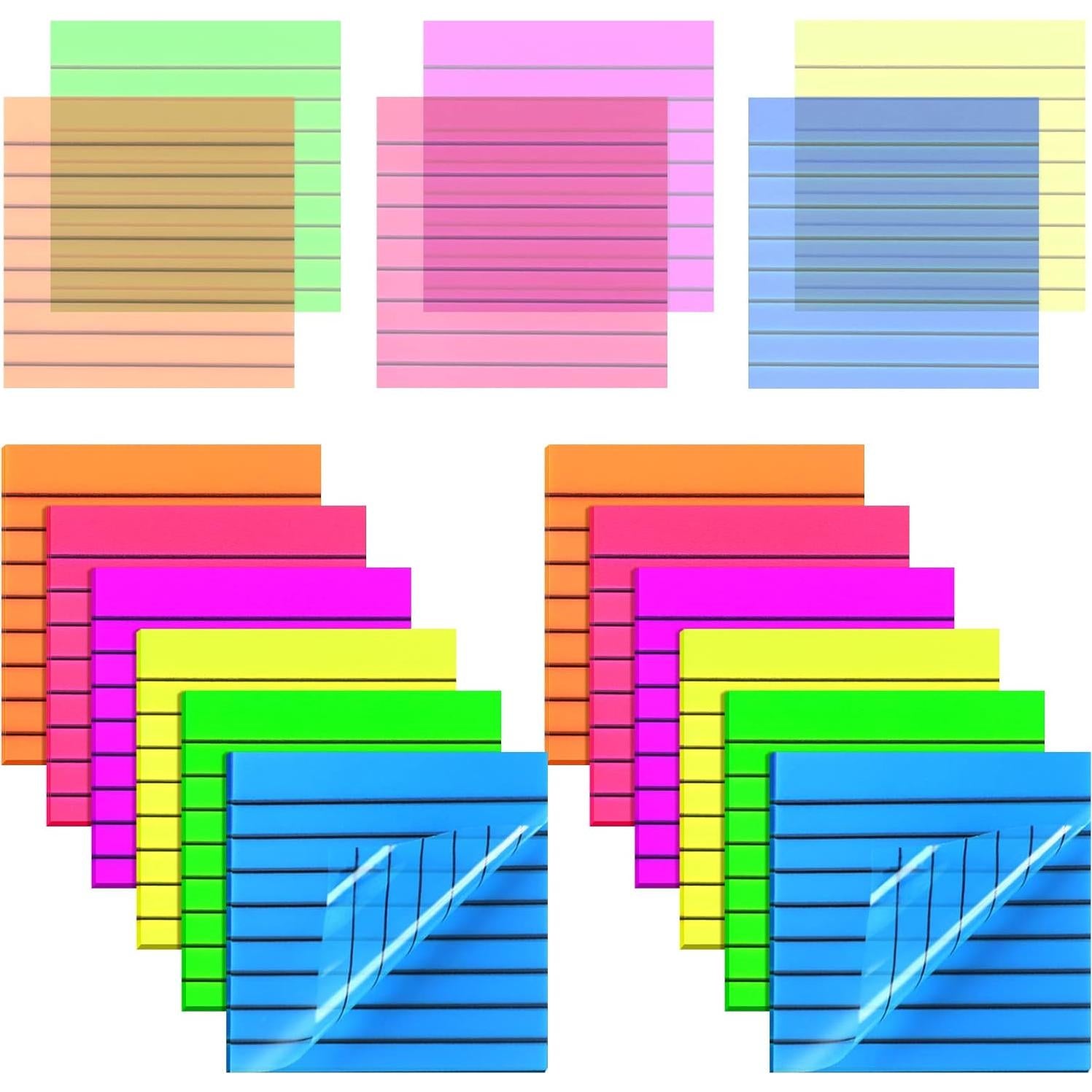 Notas Adhesivas Transparentes Yinder 24 Hojas 7.6x7.6cm Colores Brillantes