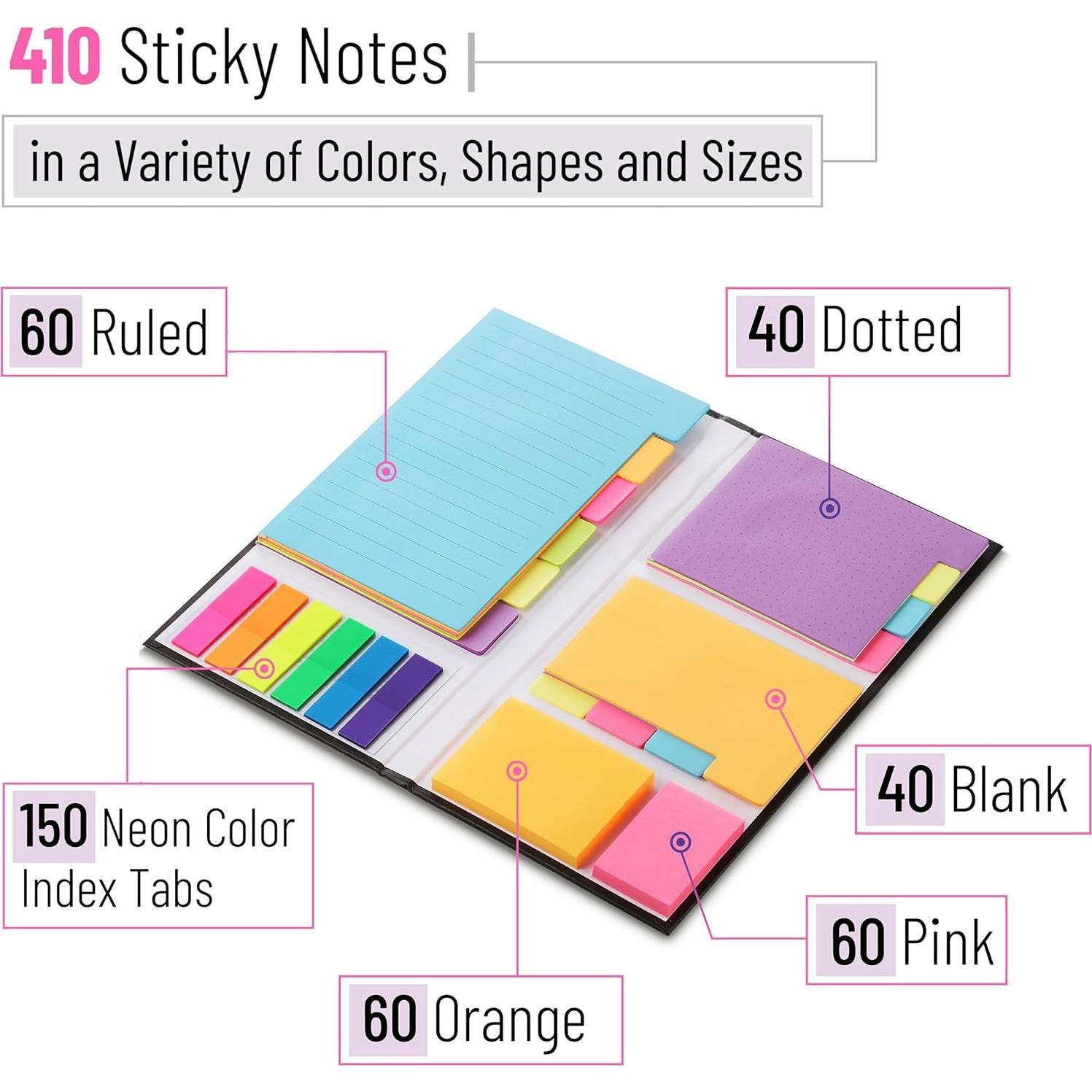 Juego de Notas Adhesivas Mr. Pen 410 Piezas Neón para Planificador
