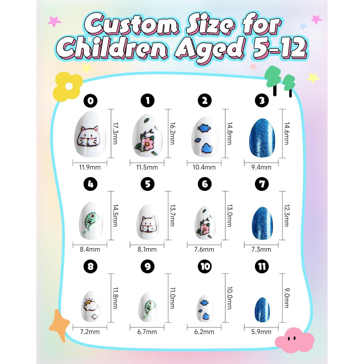 Kit de Uñas Postizas DSVANAY para Niños - 24 Uñas Cortas