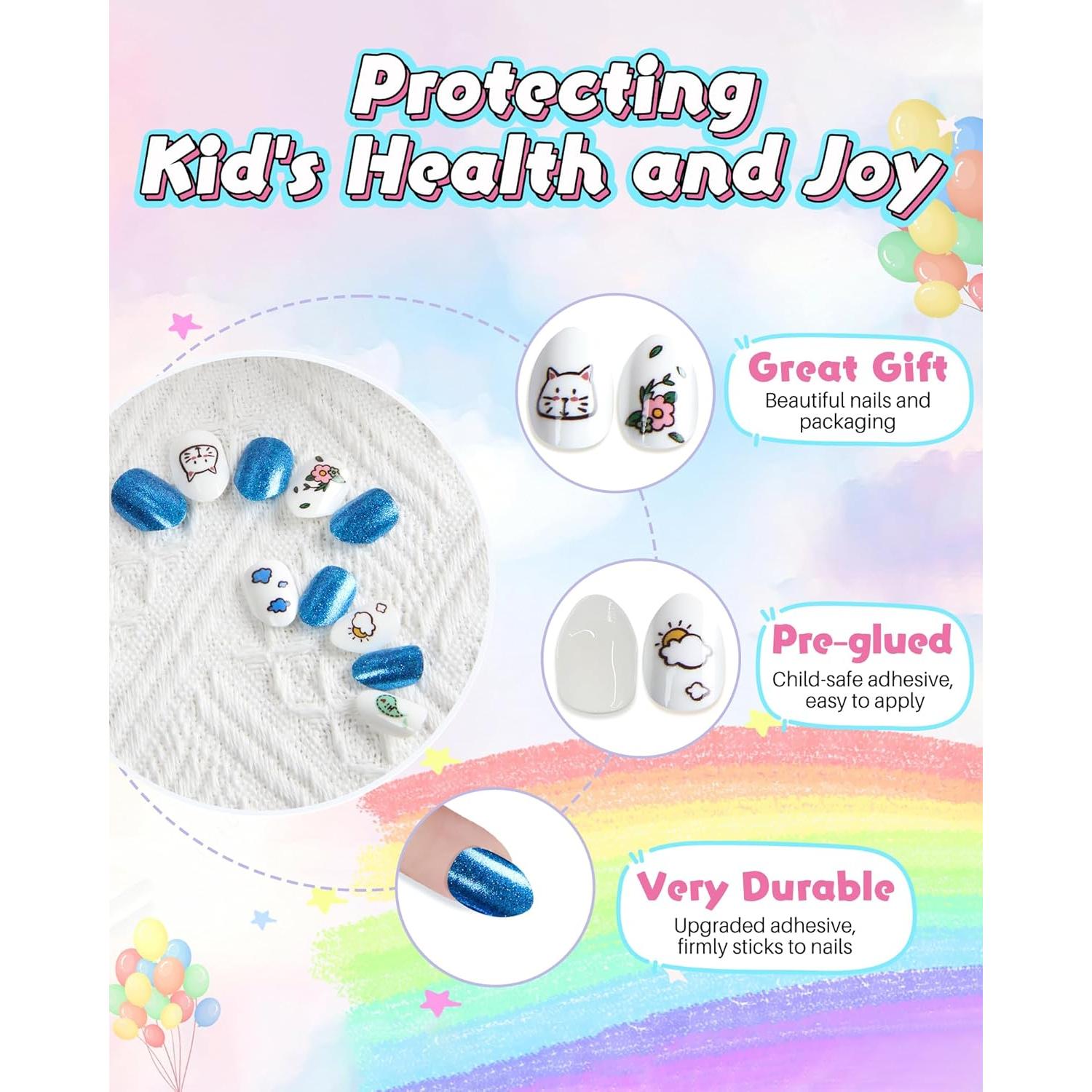 Kit de Uñas Postizas DSVANAY para Niños - 24 Uñas Cortas