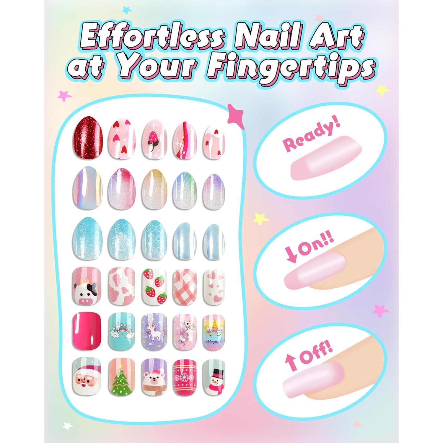 Kit de Uñas Postizas DSVANAY para Niños - 24 Uñas Cortas