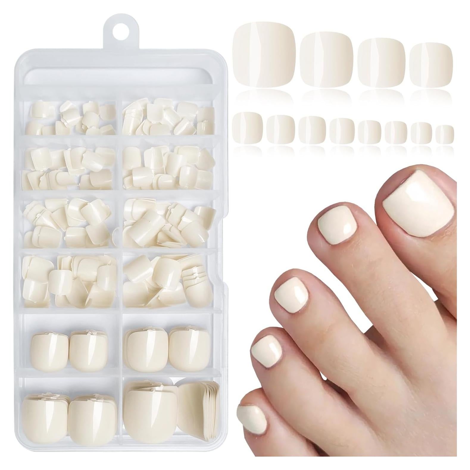 240 Uñas Postizas Cortas para Dedos de los Pies Lifextol - Blancas