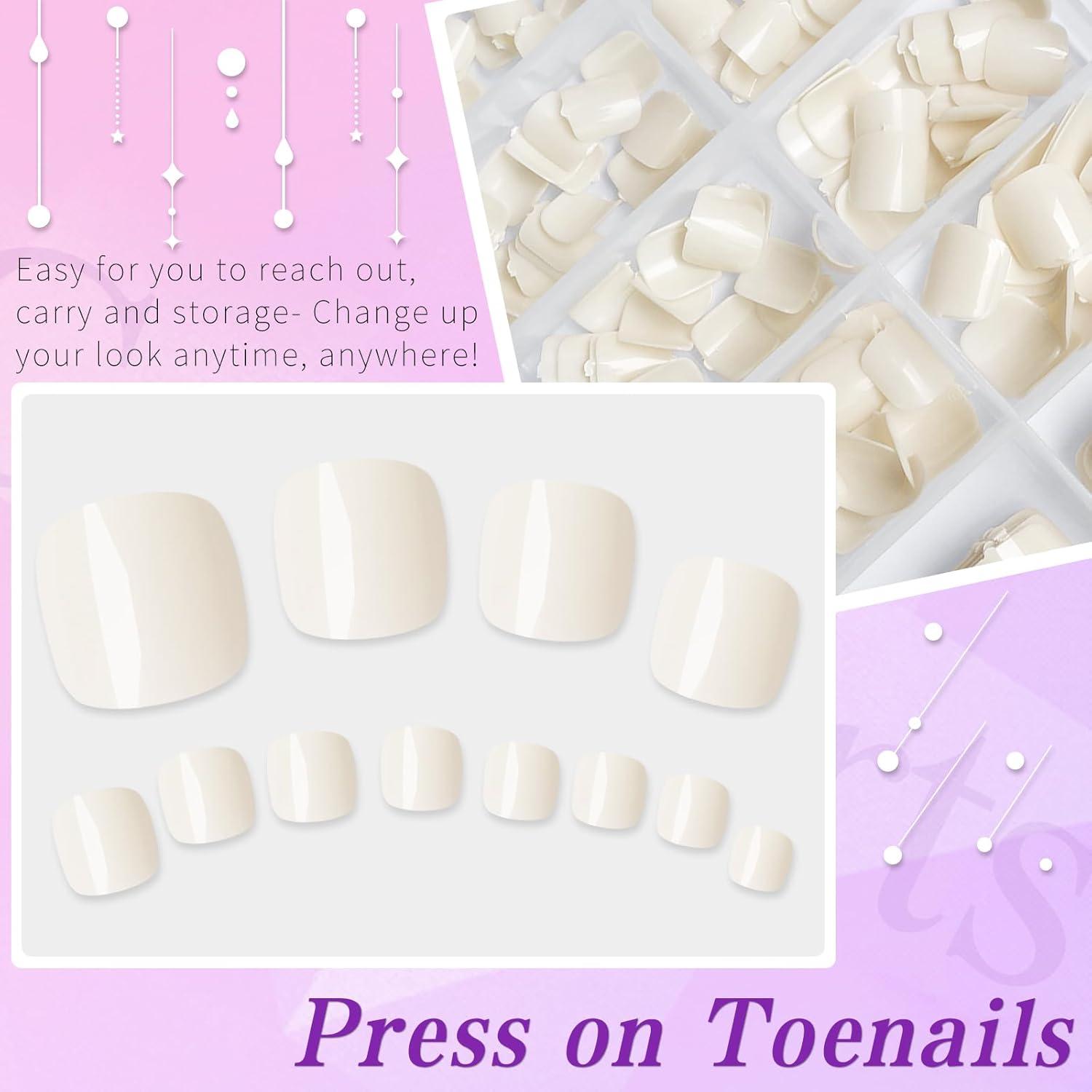 240 Uñas Postizas Cortas para Dedos de los Pies Lifextol - Blancas