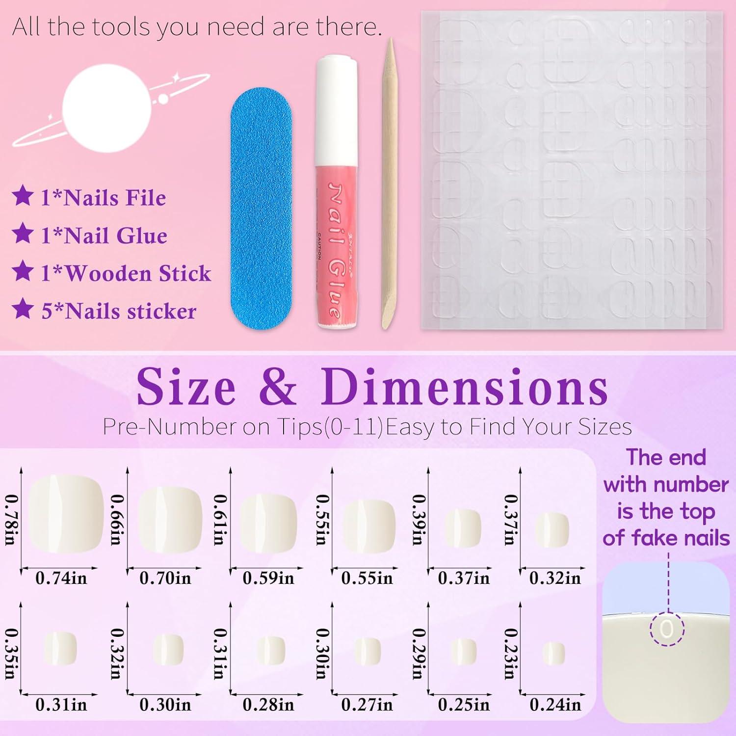 240 Uñas Postizas Cortas para Dedos de los Pies Lifextol - Blancas